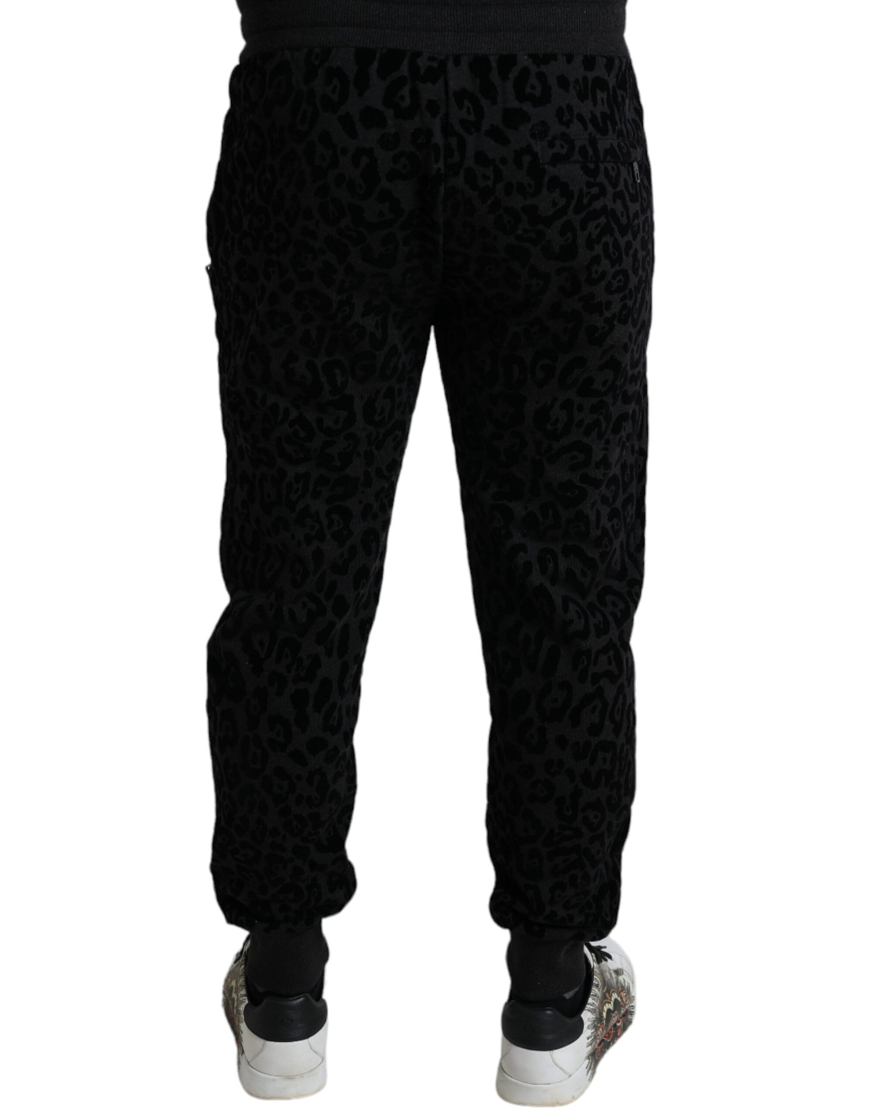Dolce & Gabbana Black Leopard Cotton Slim Fit Jogger Pants | Regal Royce