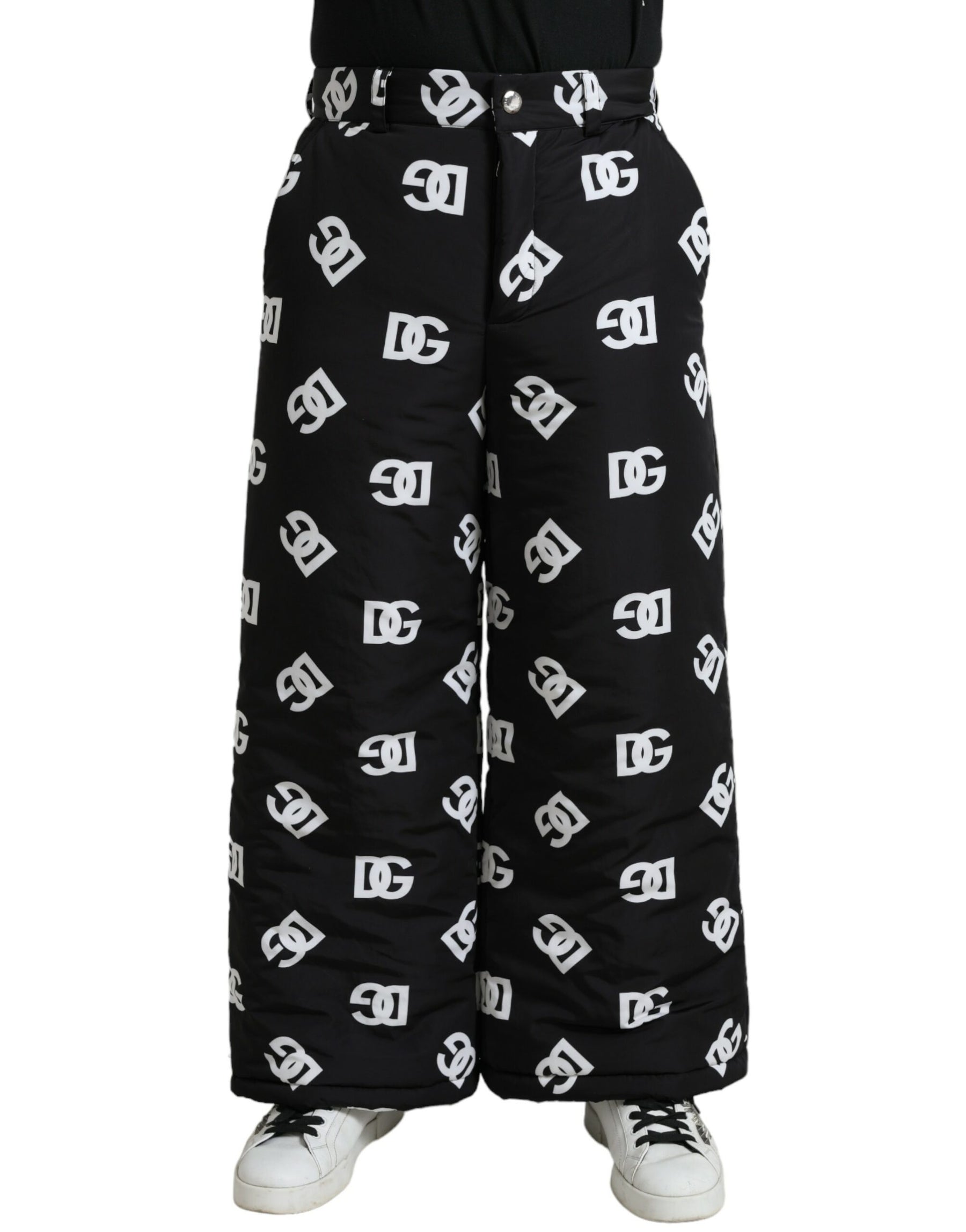 Dolce & Gabbana Black Logo DG Print Wide Leg Pants | Regal Royce