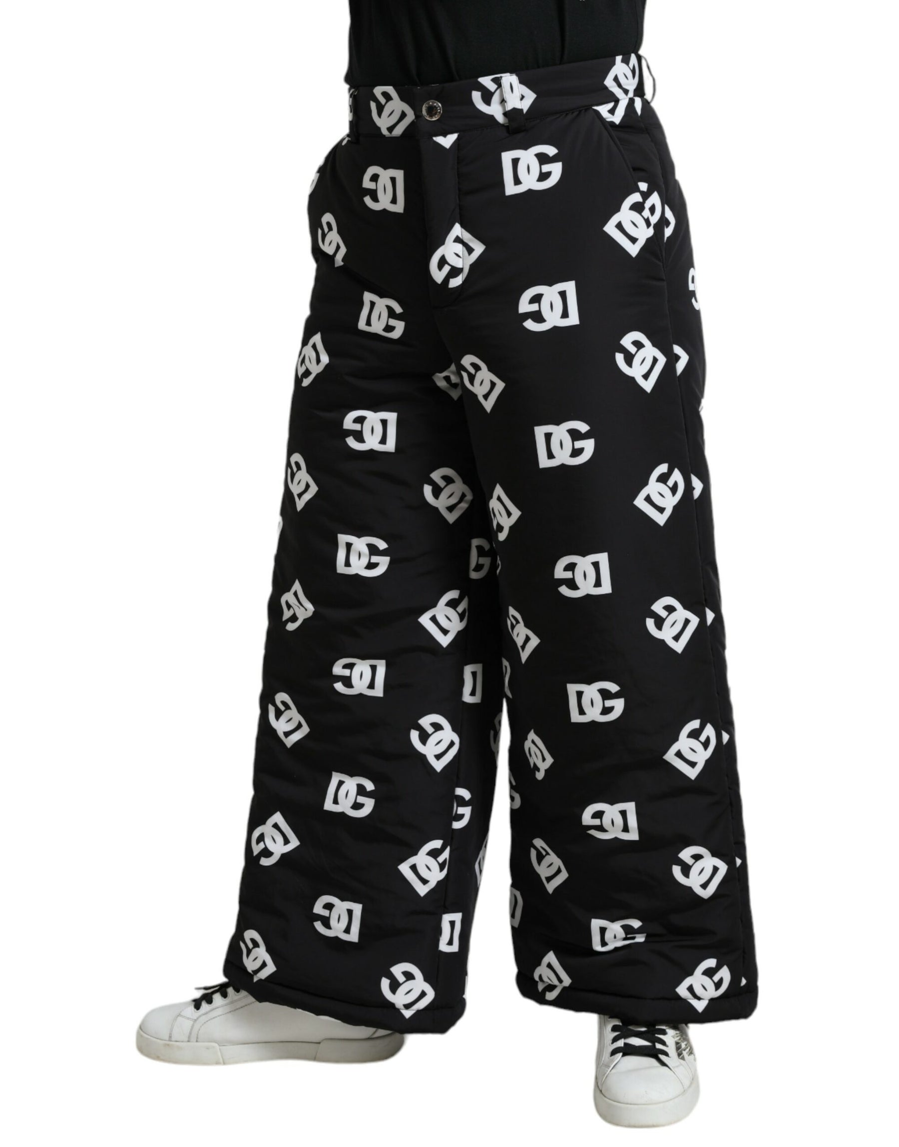 Dolce & Gabbana Black Logo DG Print Wide Leg Pants | Regal Royce