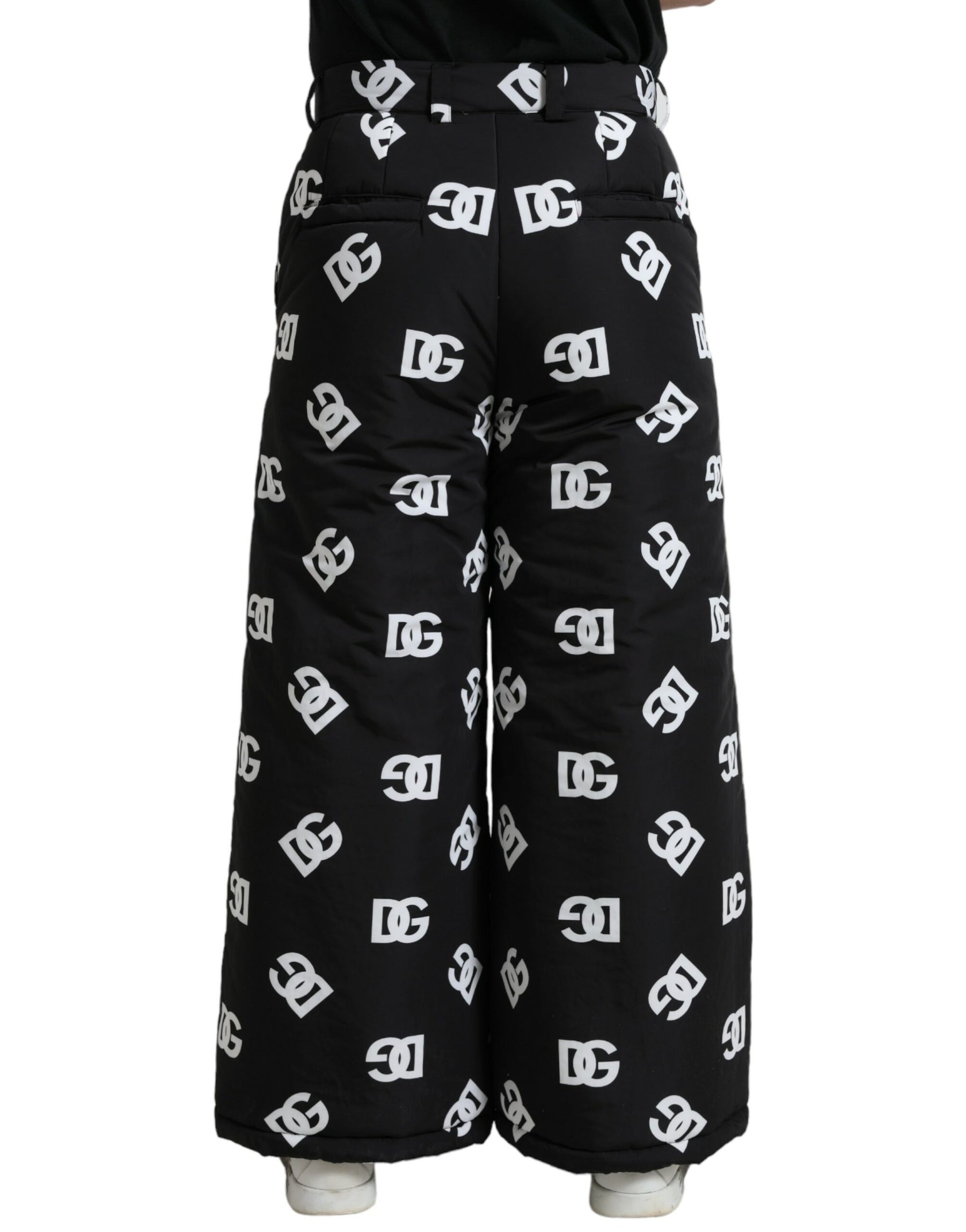 Dolce & Gabbana Black Logo DG Print Wide Leg Pants | Regal Royce