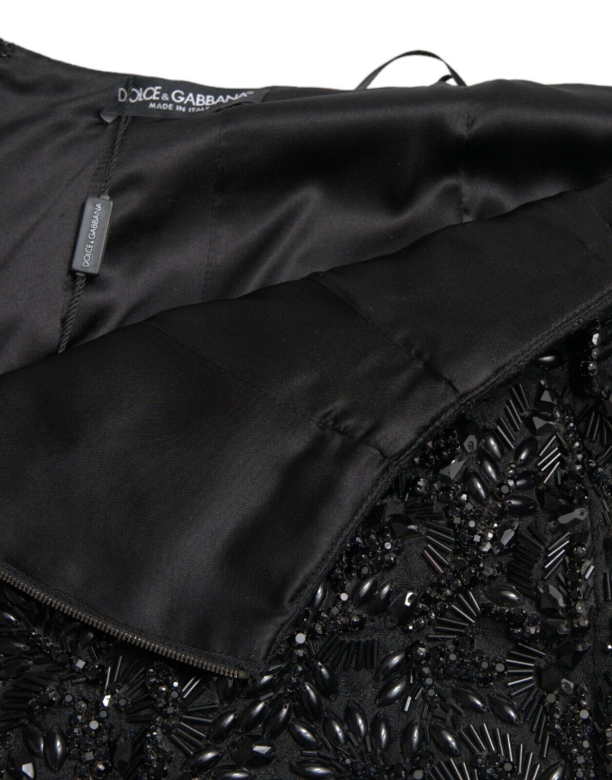 Dolce & Gabbana Black Crystal Handmade Knee Pencil Skirt | Regal Royce
