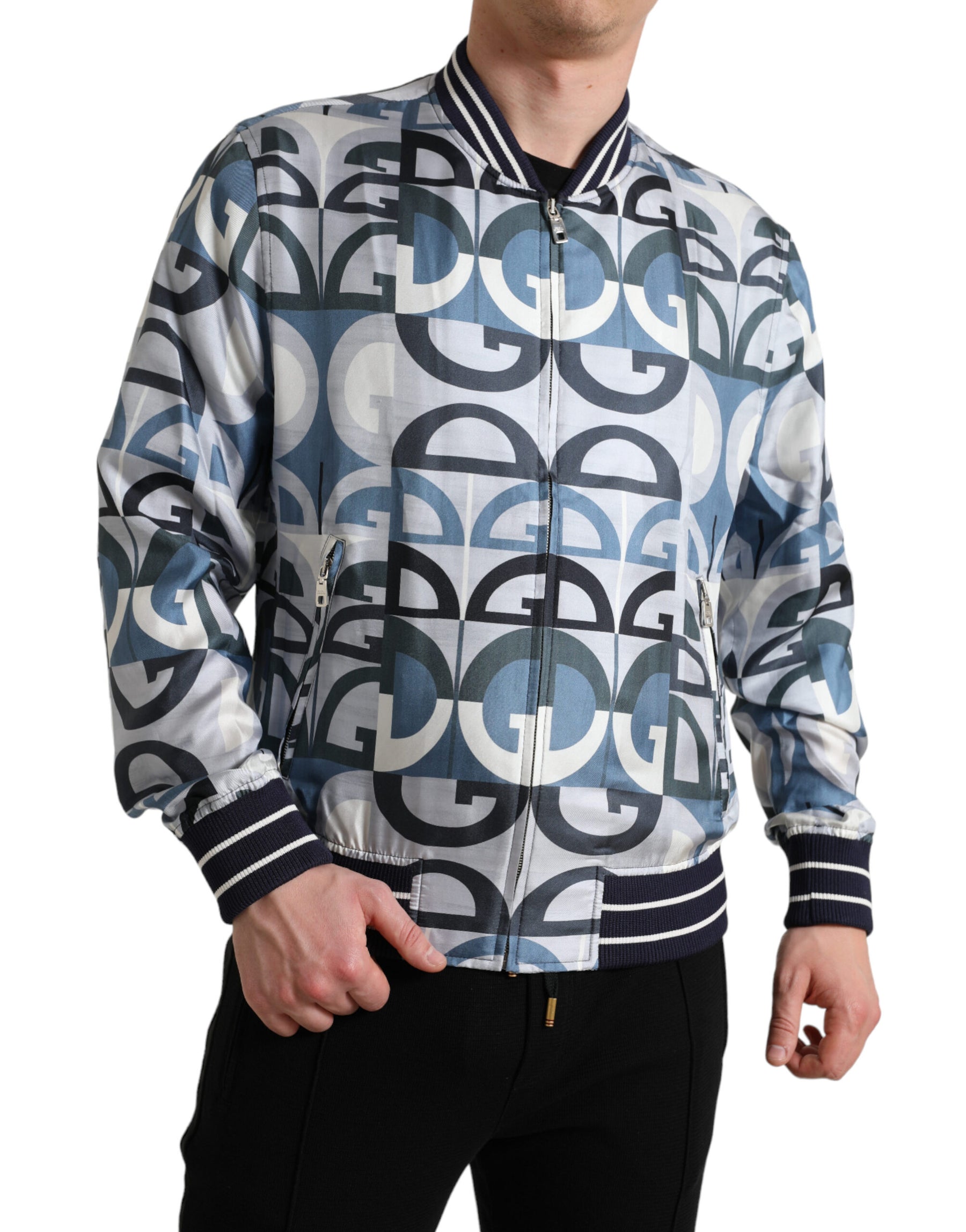 Dolce & Gabbana Multicolor Logo Print Bomber Blouson Jacket | Regal Royce