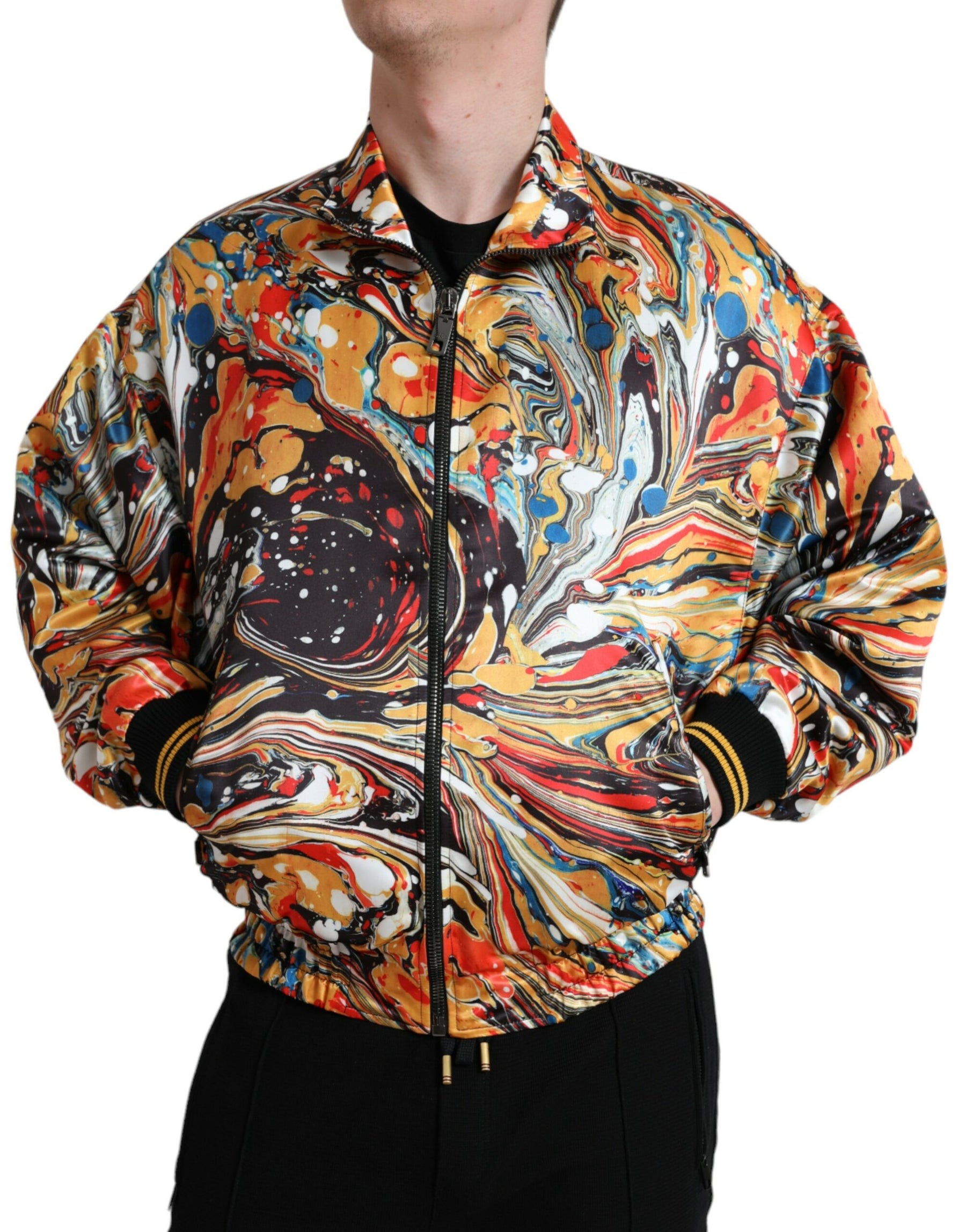 Dolce & Gabbana Multicolor Abstract Polyester Bomber Jacket | Regal Royce