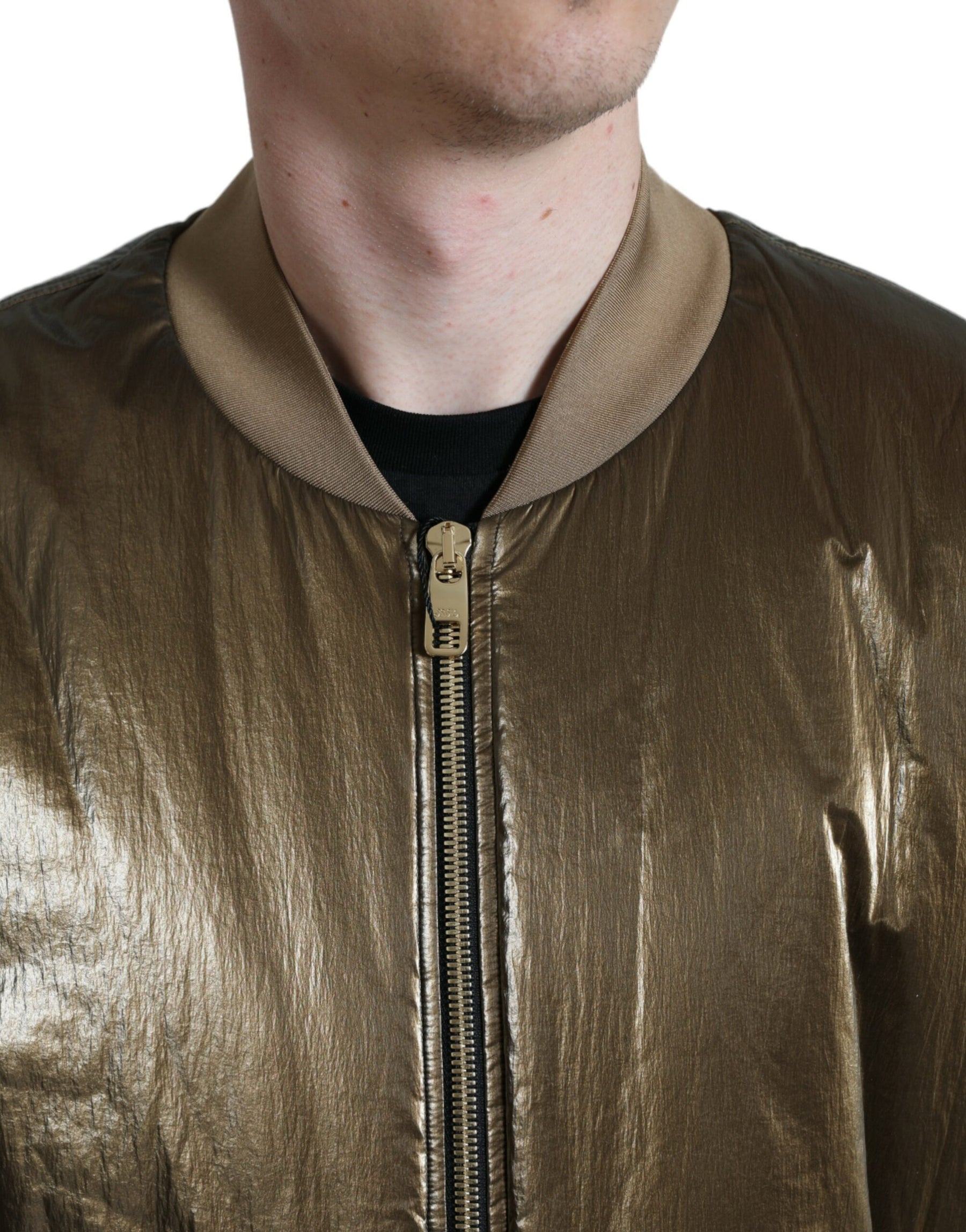 Dolce & Gabbana Bronze Nylon Full Zip Men Bomber Jacket | Regal Royce