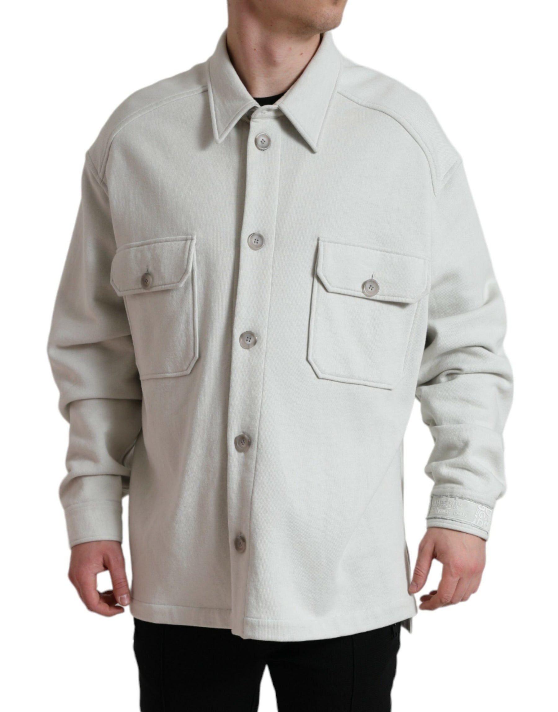 Dolce & Gabbana Grey Cotton Button Down Collared Coat Jacket | Regal Royce