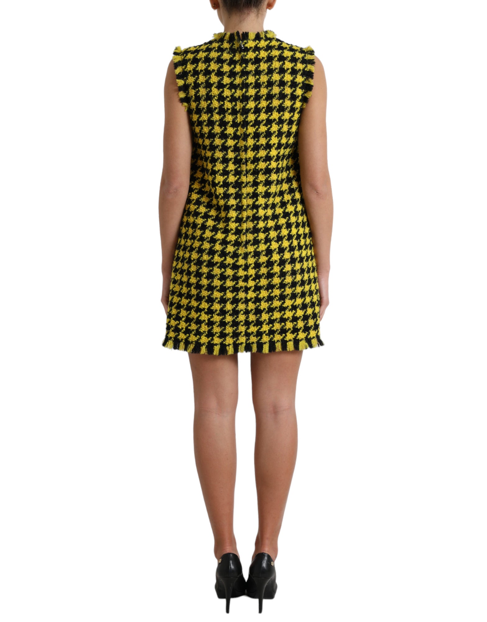 Dolce & Gabbana Yellow Houndstooth Sleeveless Aline Mini Dress | Regal Royce