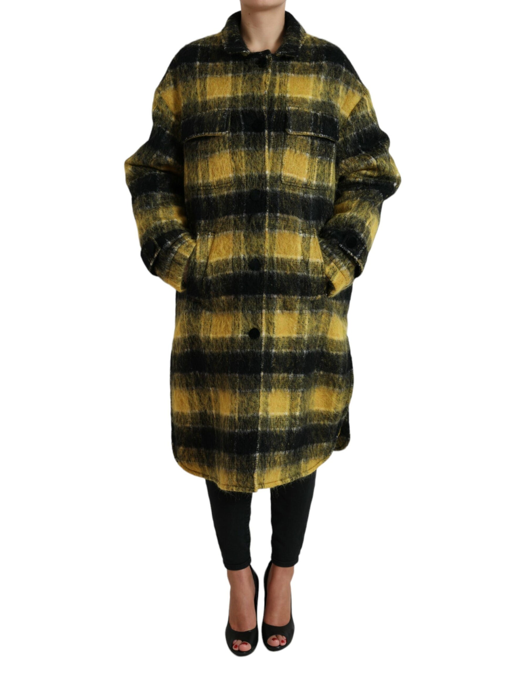 Dolce & Gabbana Yellow Plaid Long Sleeve Casual Coat Jacket | Regal Royce