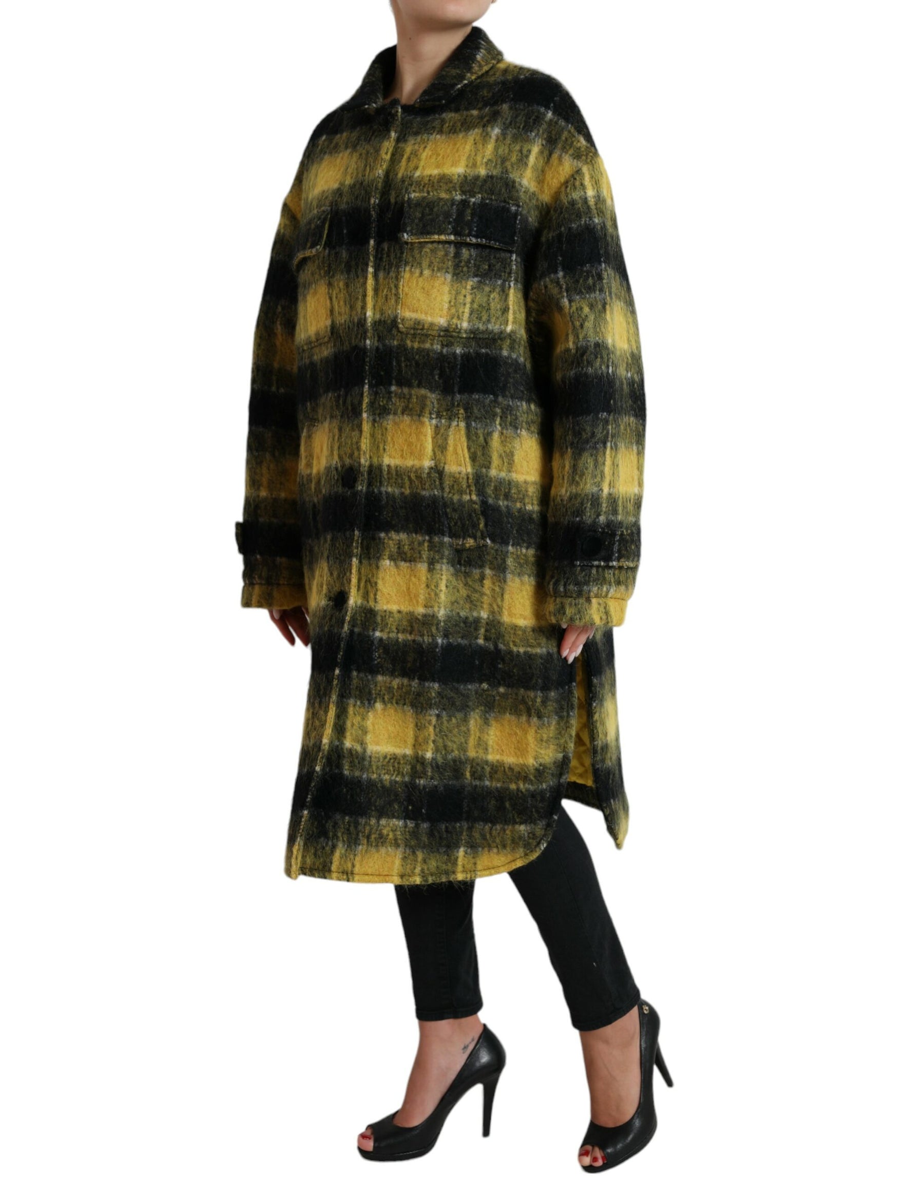 Dolce & Gabbana Yellow Plaid Long Sleeve Casual Coat Jacket | Regal Royce