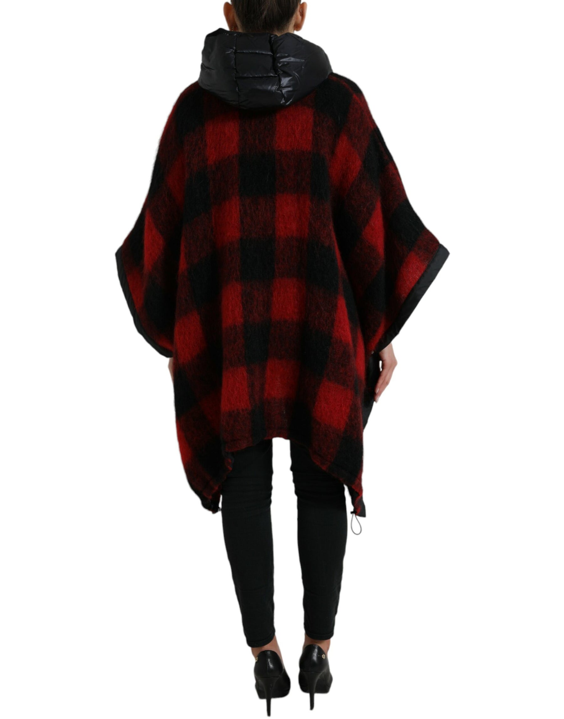 Dolce & Gabbana Black Red Buffalo Check Hooded Poncho Jacket | Regal Royce