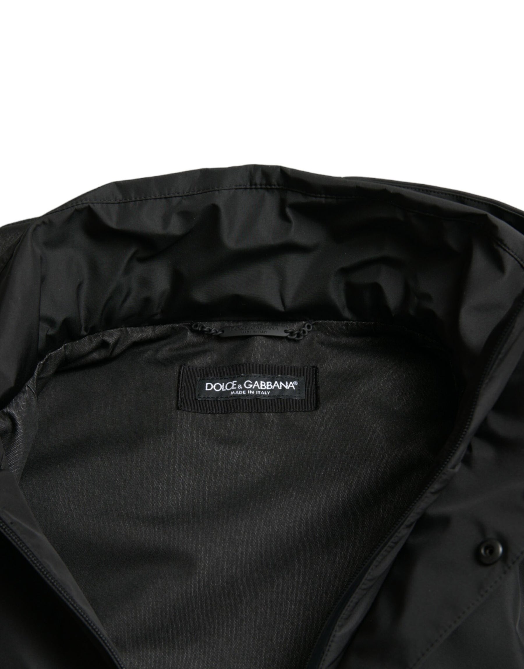 Dolce & Gabbana Black Polyester Logo Plaque Hooded Jacket | Regal Royce