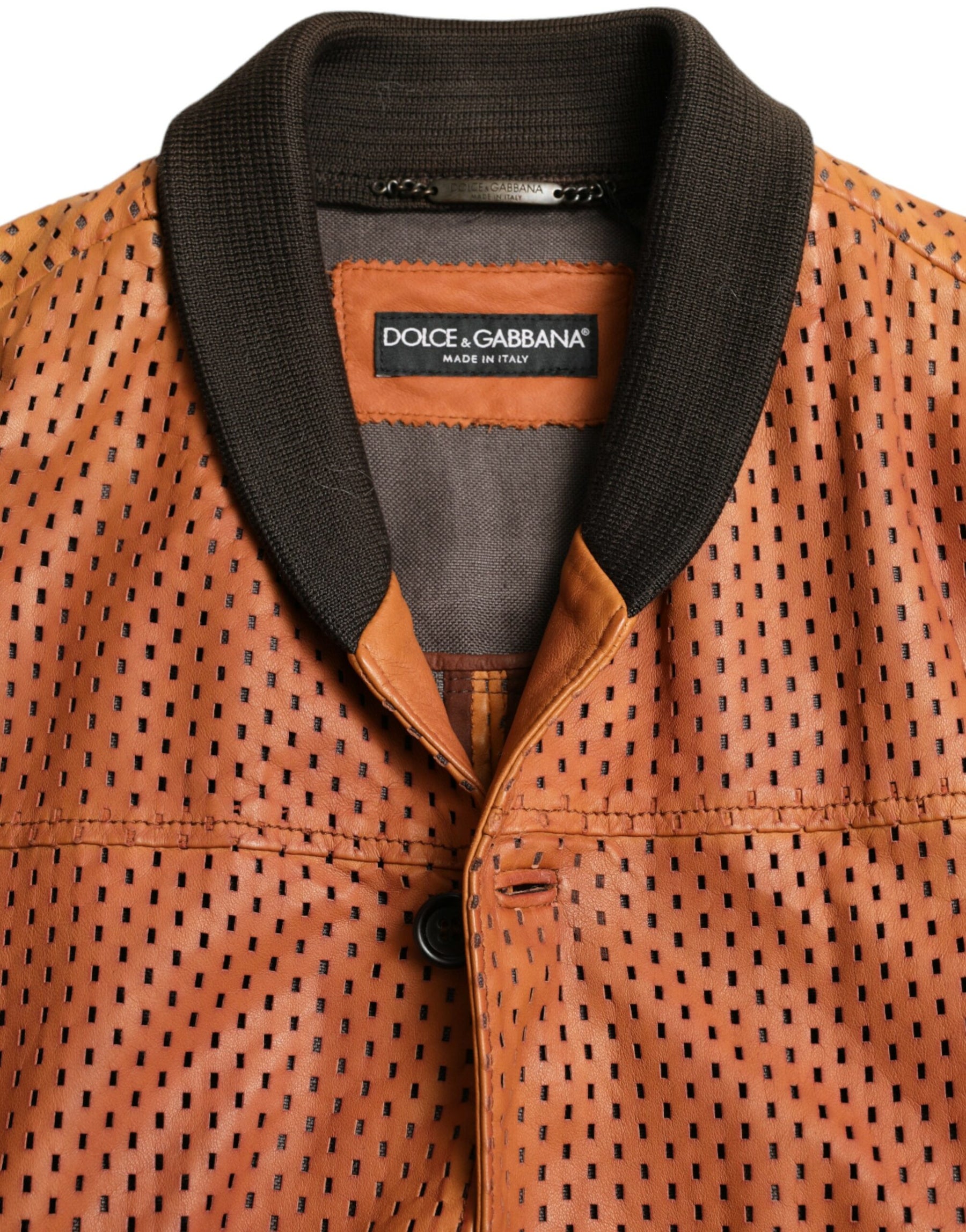 Dolce & Gabbana Brown Lambskin Leather Perforated Jacket | Regal Royce