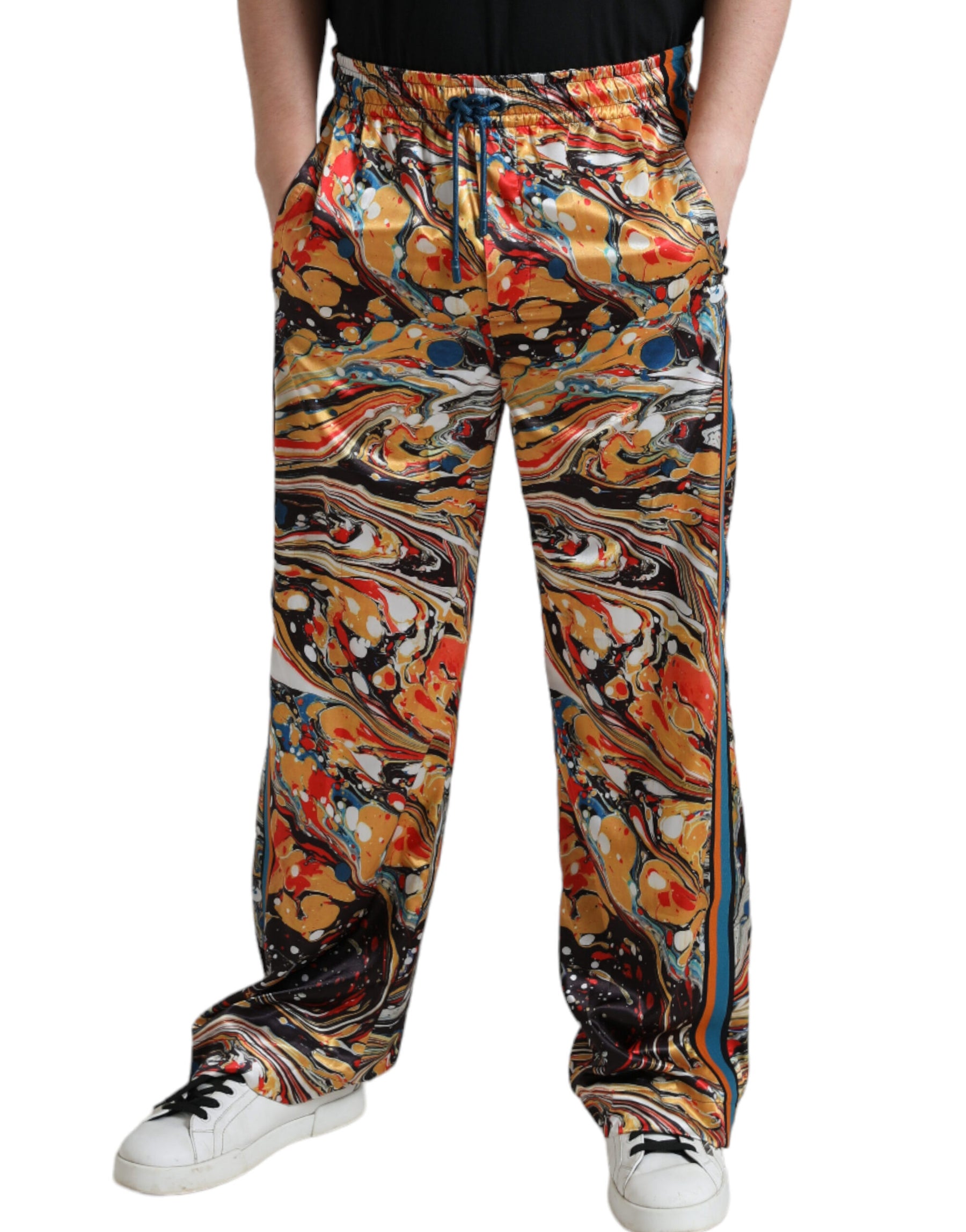 Dolce & Gabbana Multicolor Marble Print Satin Pants | Regal Royce