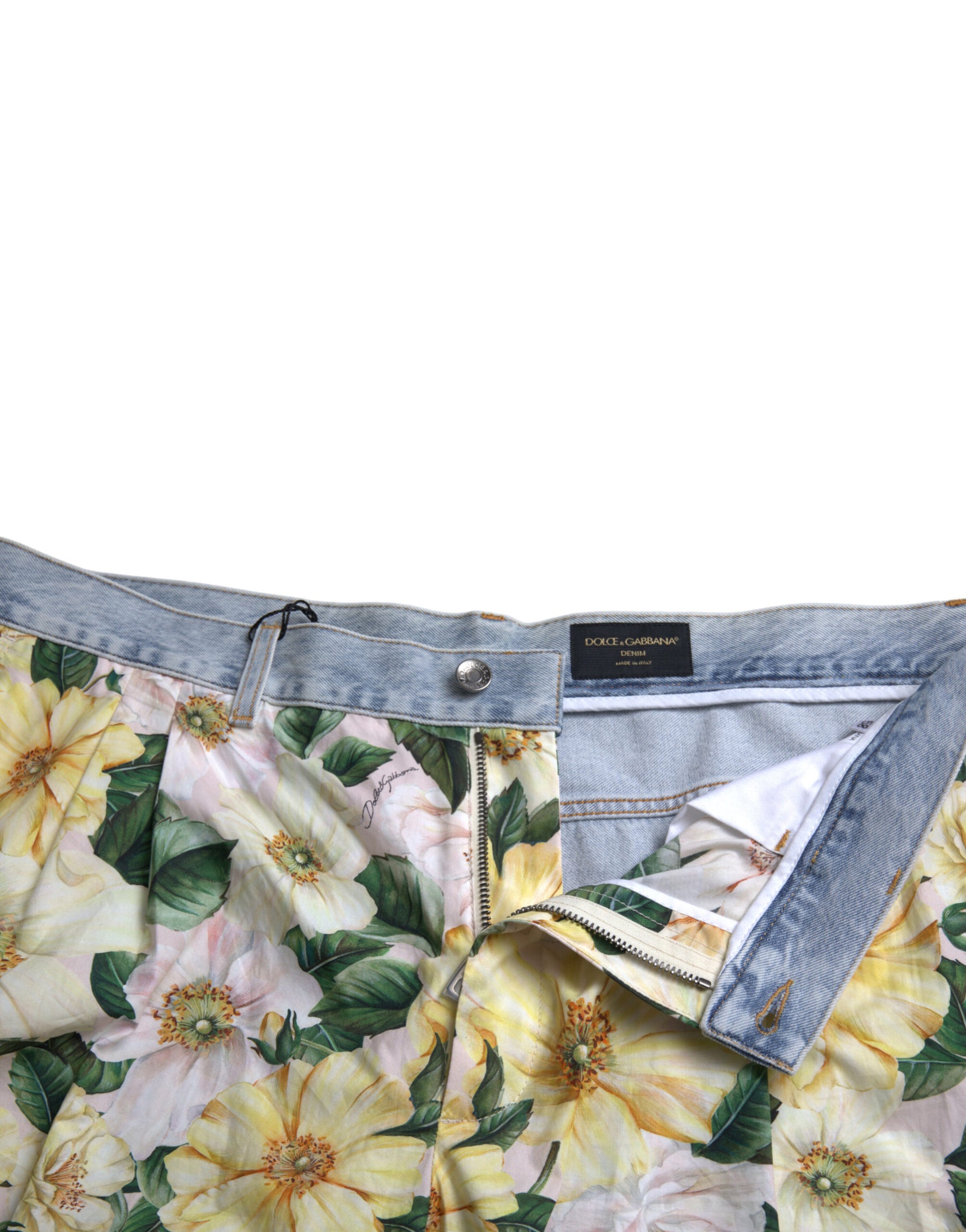 Dolce & Gabbana Multicolor Floral Print Denim Bermuda Shorts | Regal Royce