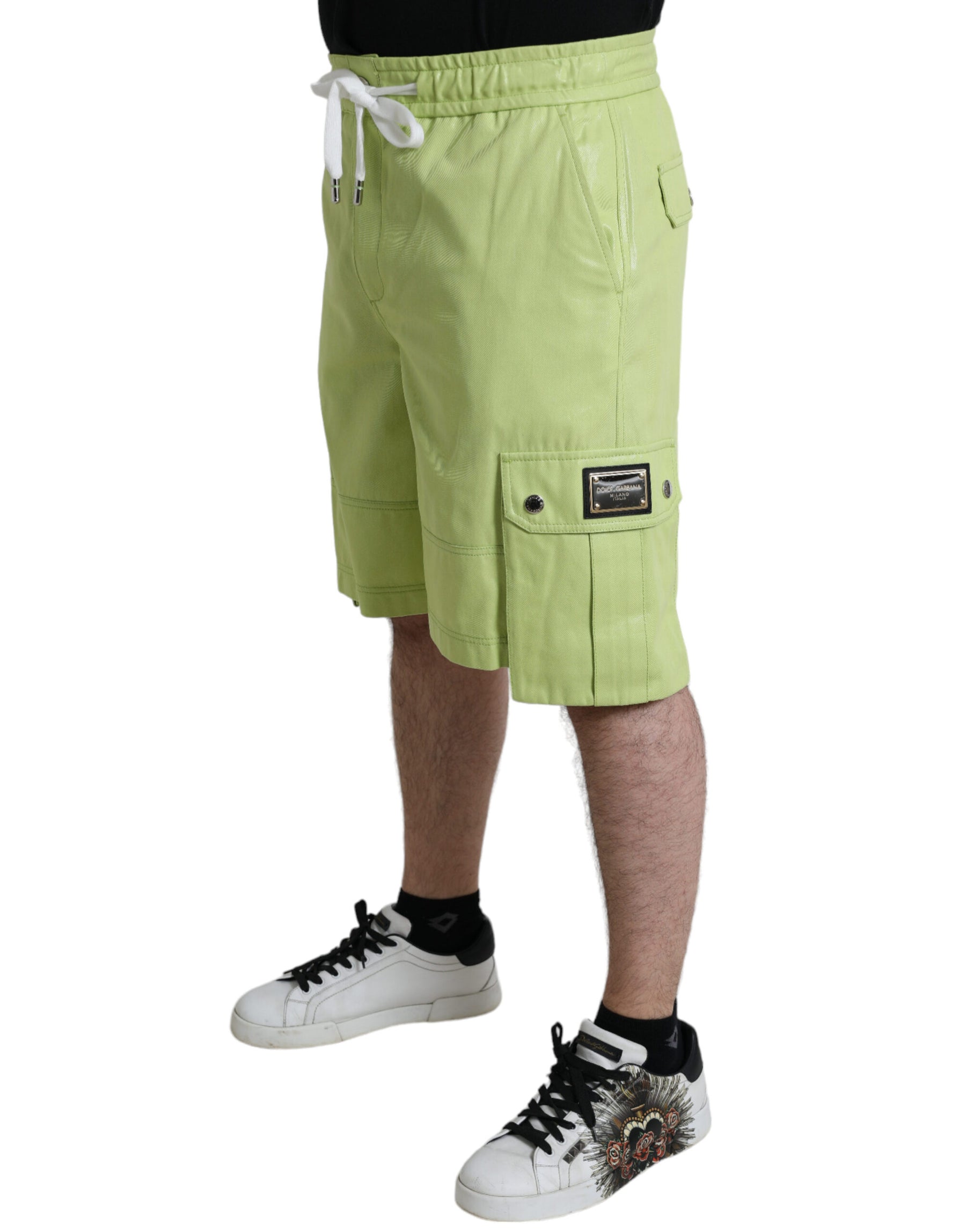 Dolce & Gabbana Light Green Cotton Men Cargo Bermuda Shorts | Regal Royce