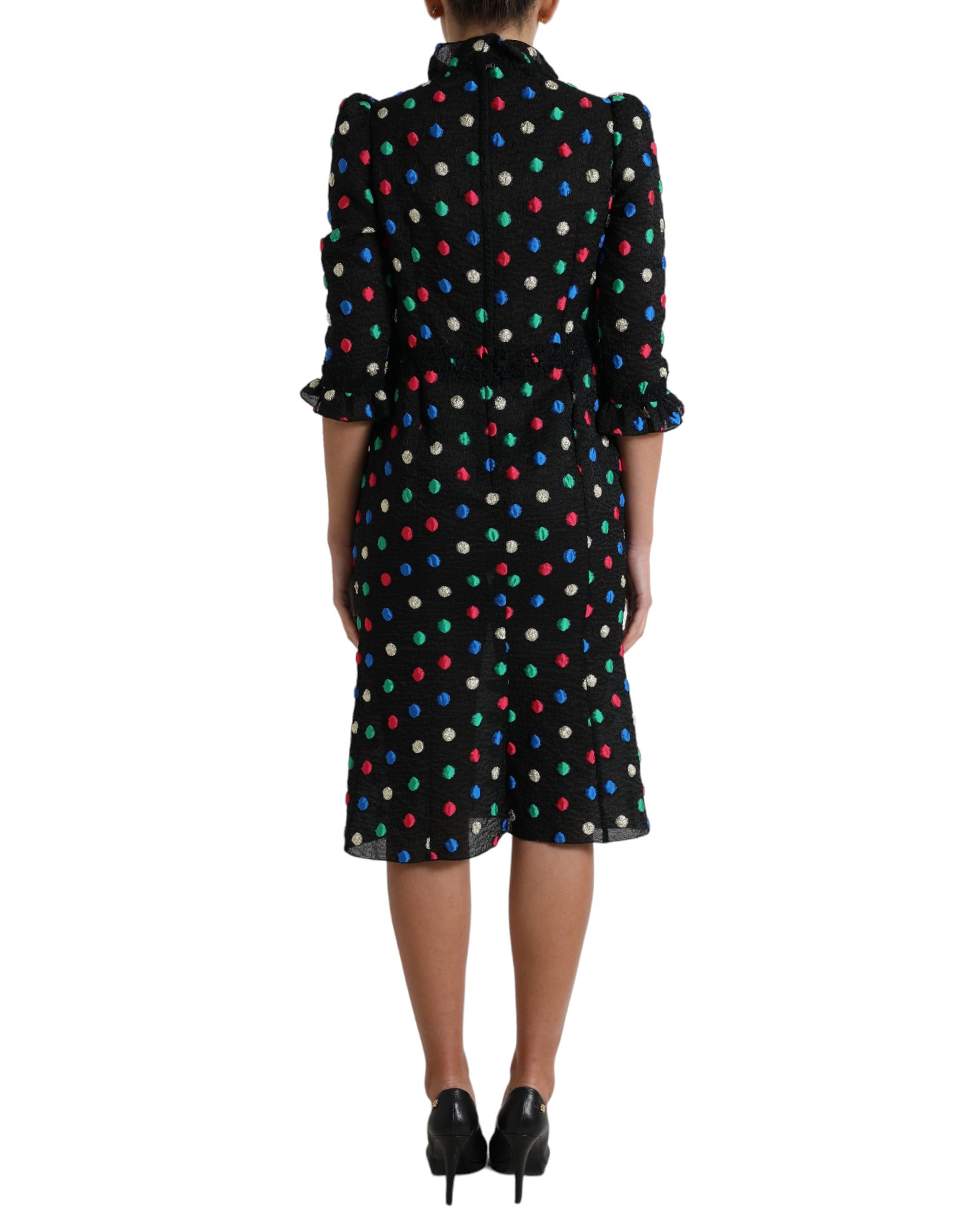 Dolce & Gabbana Black Polka Dot Ruffle Cotton Midi Dress | Regal Royce