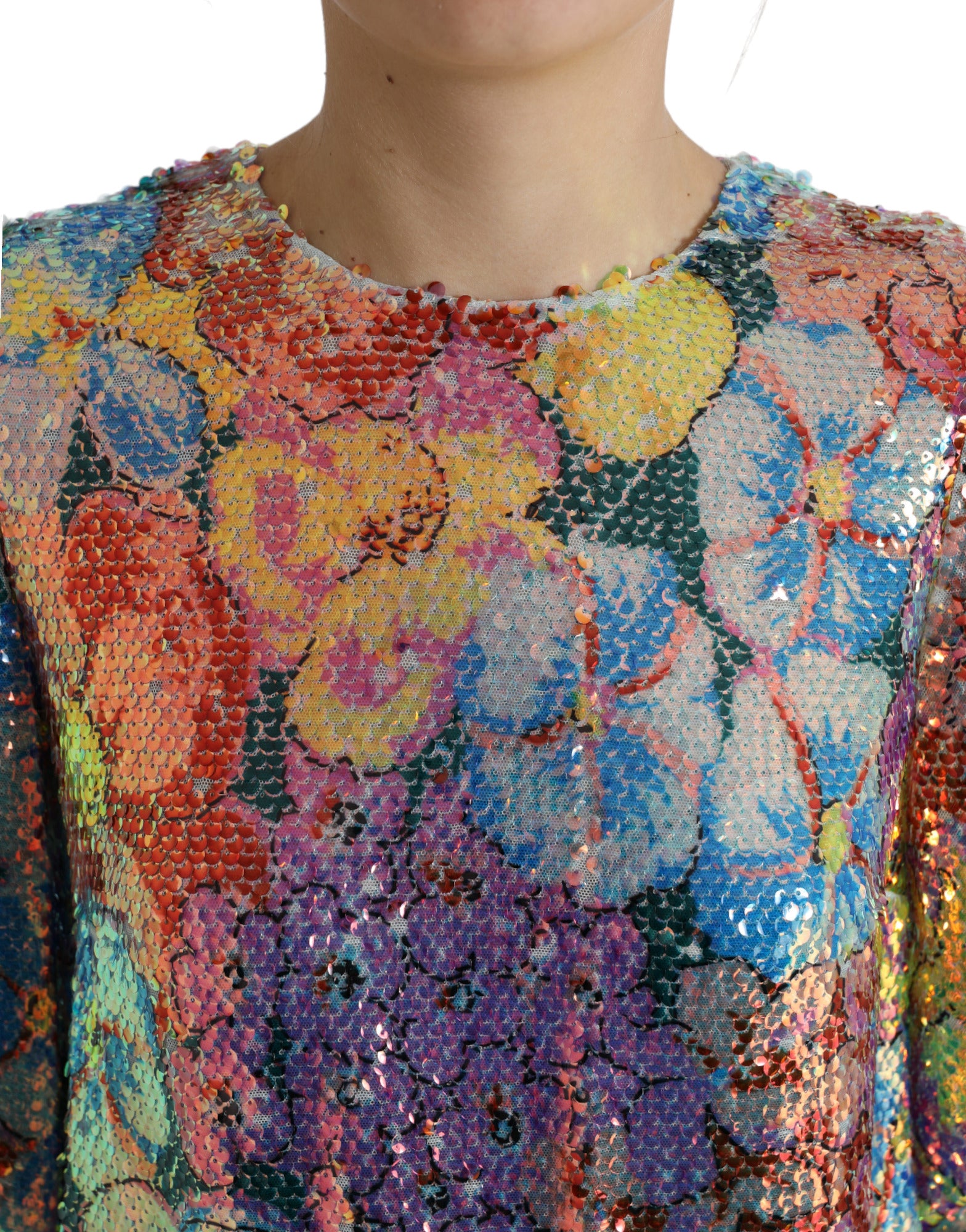Dolce & Gabbana Multicolor Floral Sequined Shift Mini Dress | Regal Royce