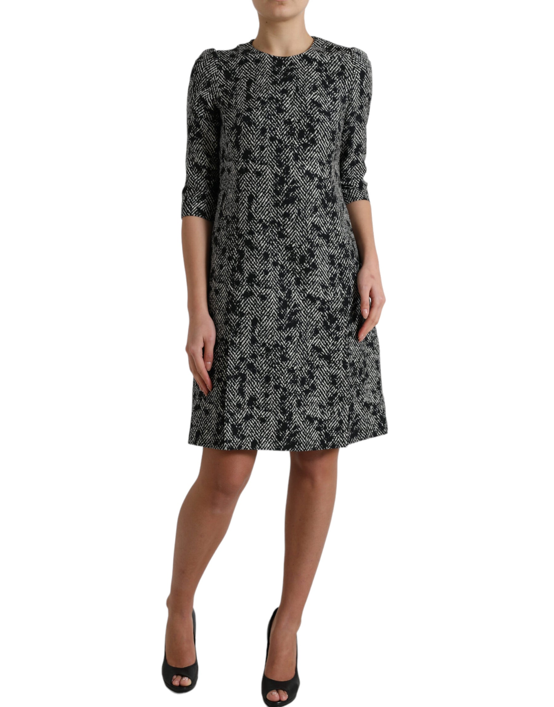 Dolce & Gabbana Black Chevron Polyester Shift Mini Dress | Regal Royce