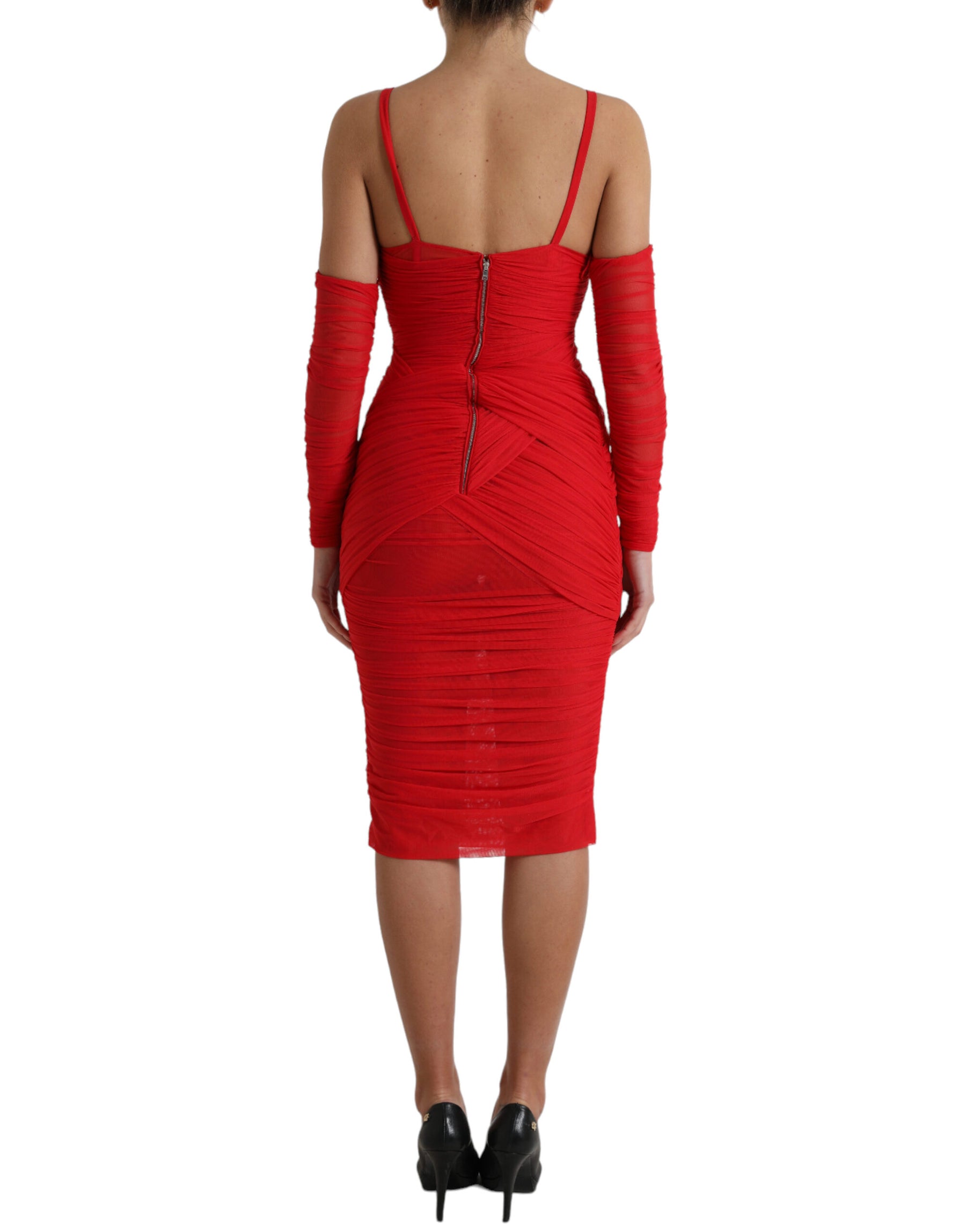 Dolce & Gabbana Red Nylon Stretch Cut Out Midi Dress | Regal Royce