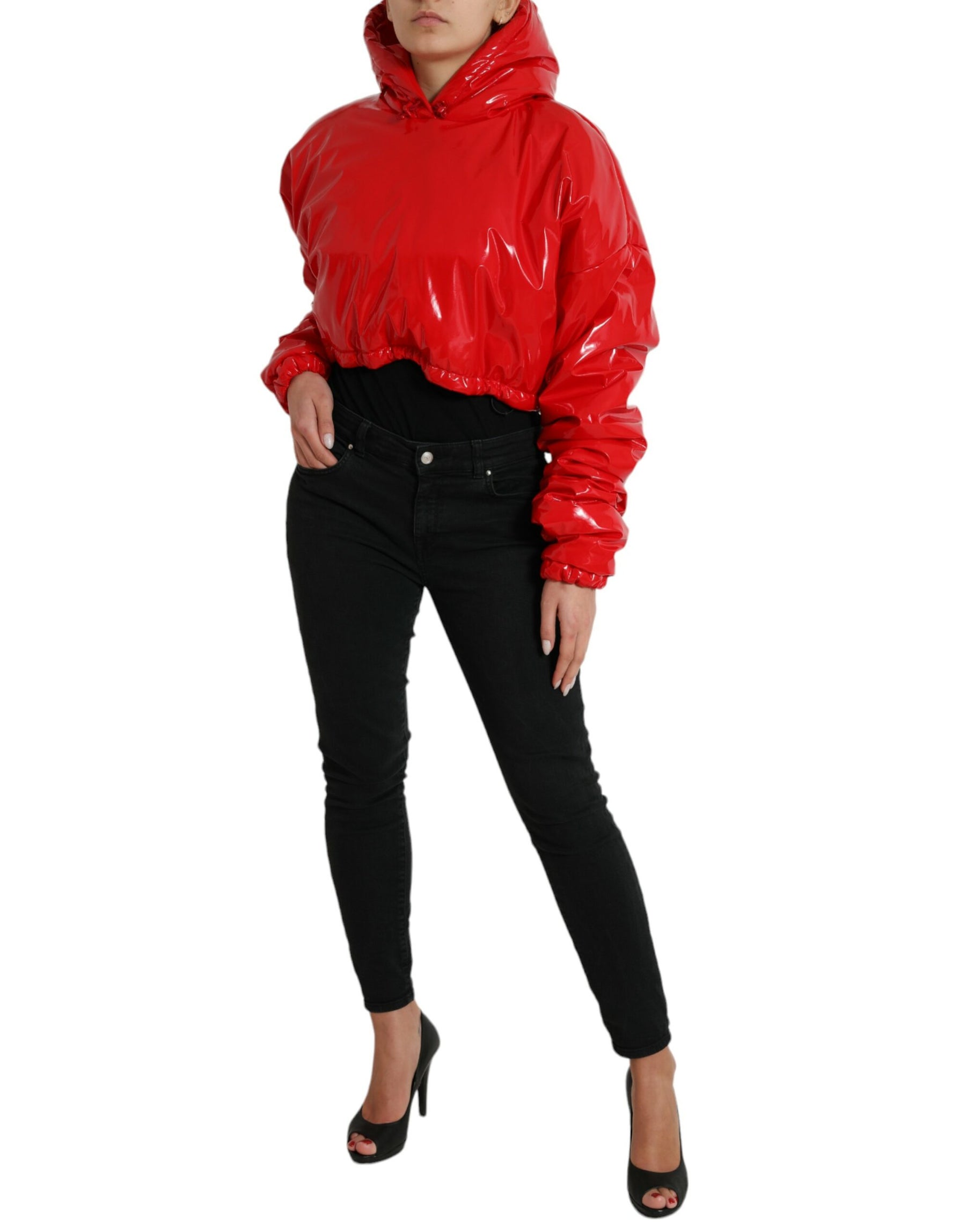 Dolce & Gabbana Shiny Red Hooded Cropped Short Coat Jacket | Regal Royce