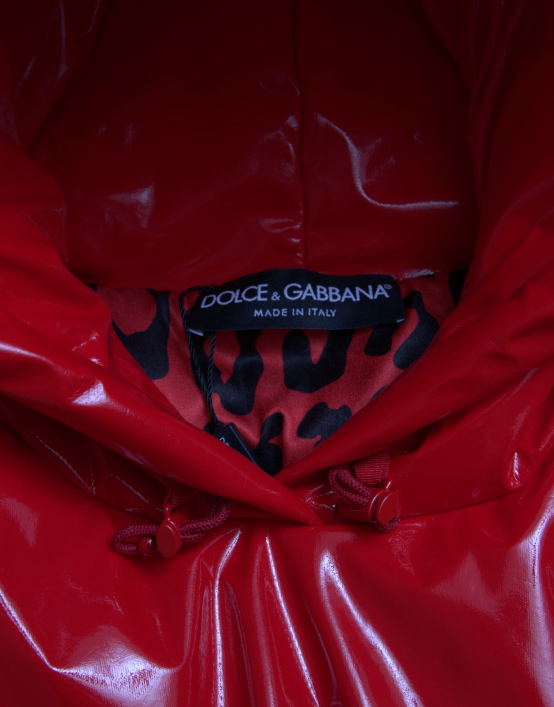Dolce & Gabbana Shiny Red Hooded Cropped Short Coat Jacket | Regal Royce