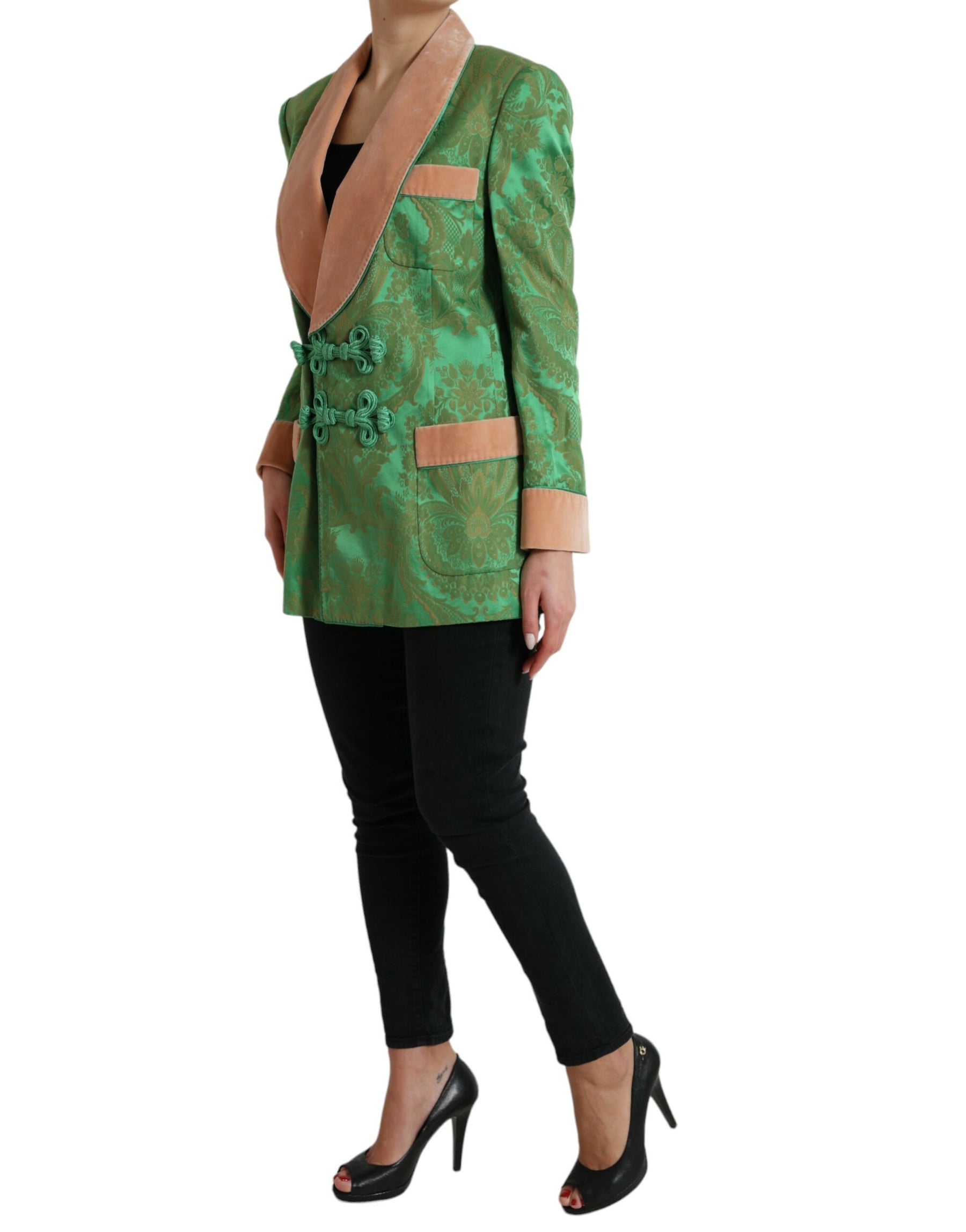 Dolce & Gabbana Green Floral Double Breasted Coat Jacket | Regal Royce