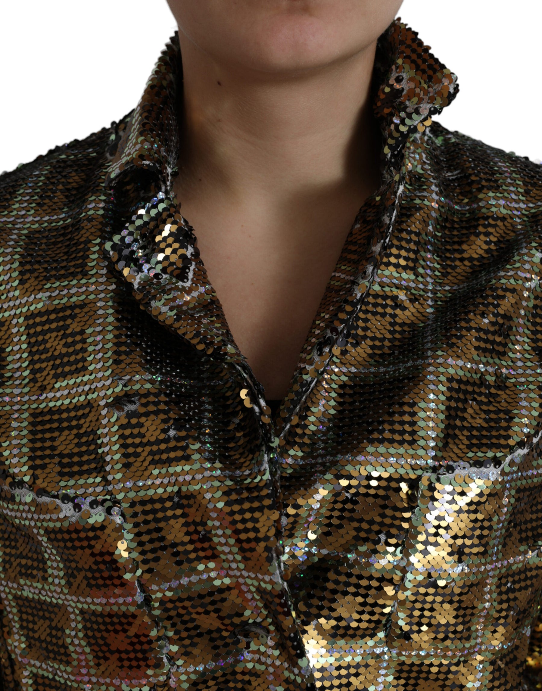 Dolce & Gabbana Multicolor Polyester Sequined Cropped Jacket | Regal Royce