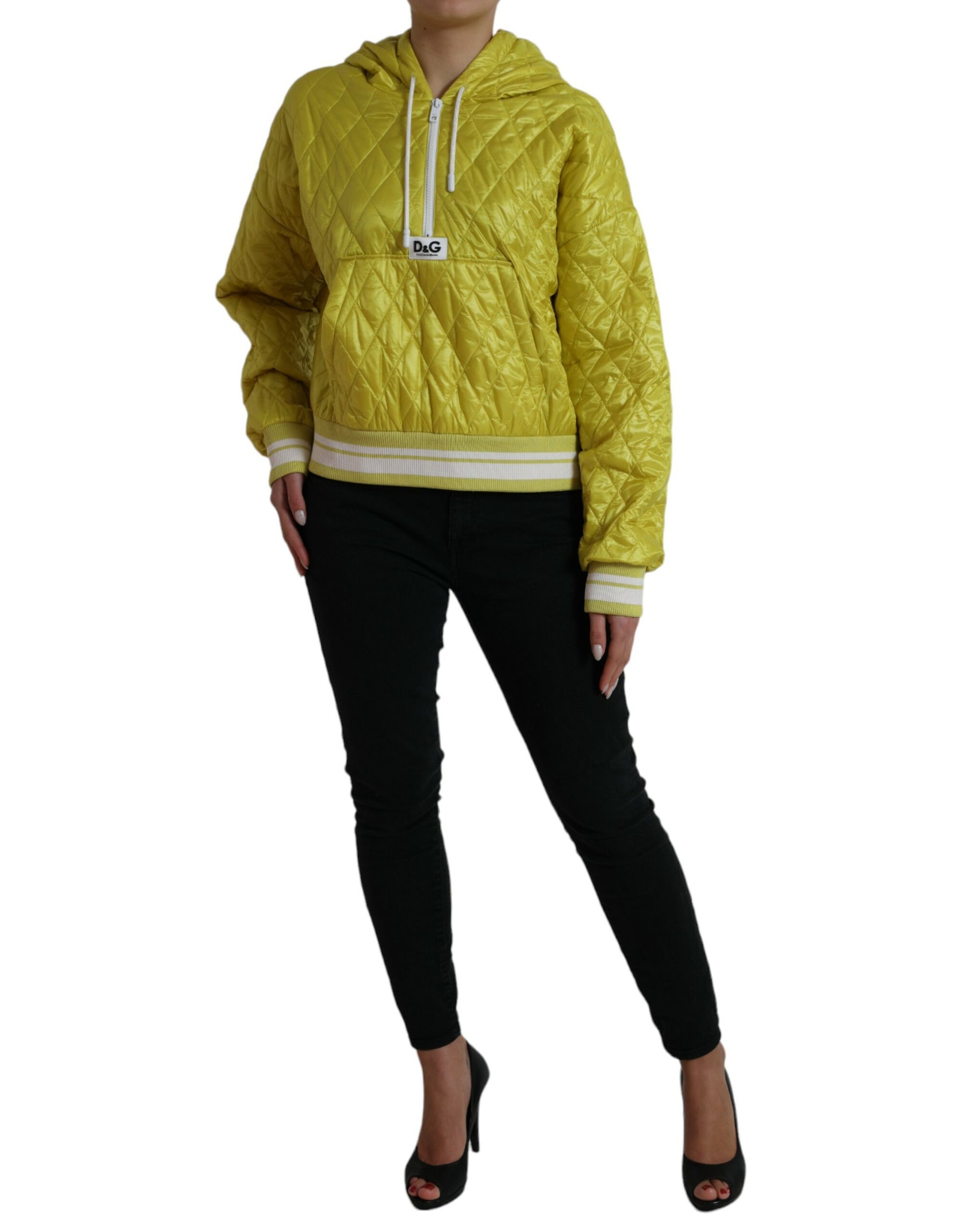 Dolce & Gabbana Yellow Nylon Quilted Hooded Pullover Jacket | Regal Royce