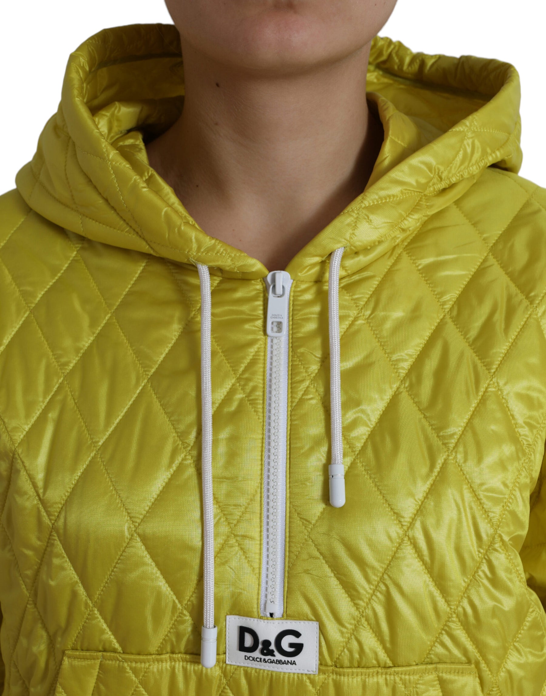 Dolce & Gabbana Yellow Nylon Quilted Hooded Pullover Jacket | Regal Royce