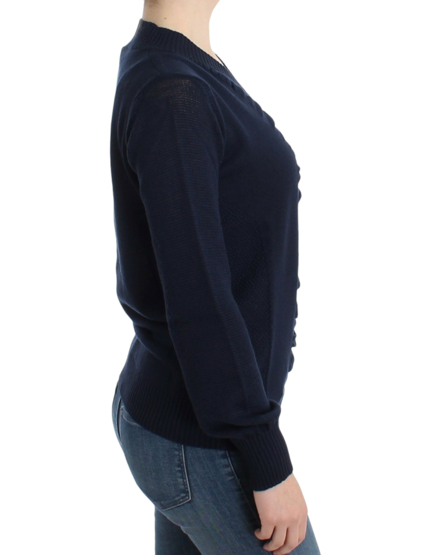 Costume National Dark blue V-neck wool sweater | Regal Royce