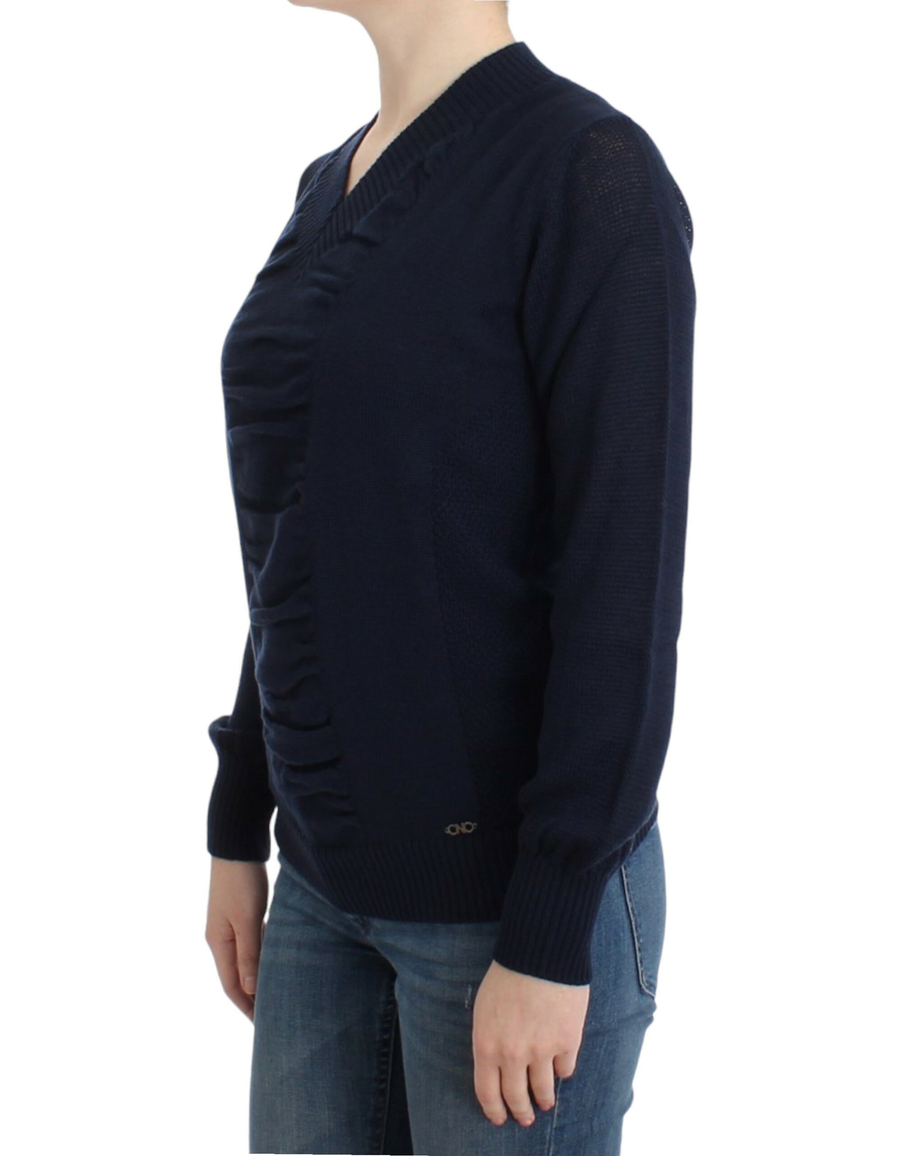 Costume National Dark blue V-neck wool sweater | Regal Royce