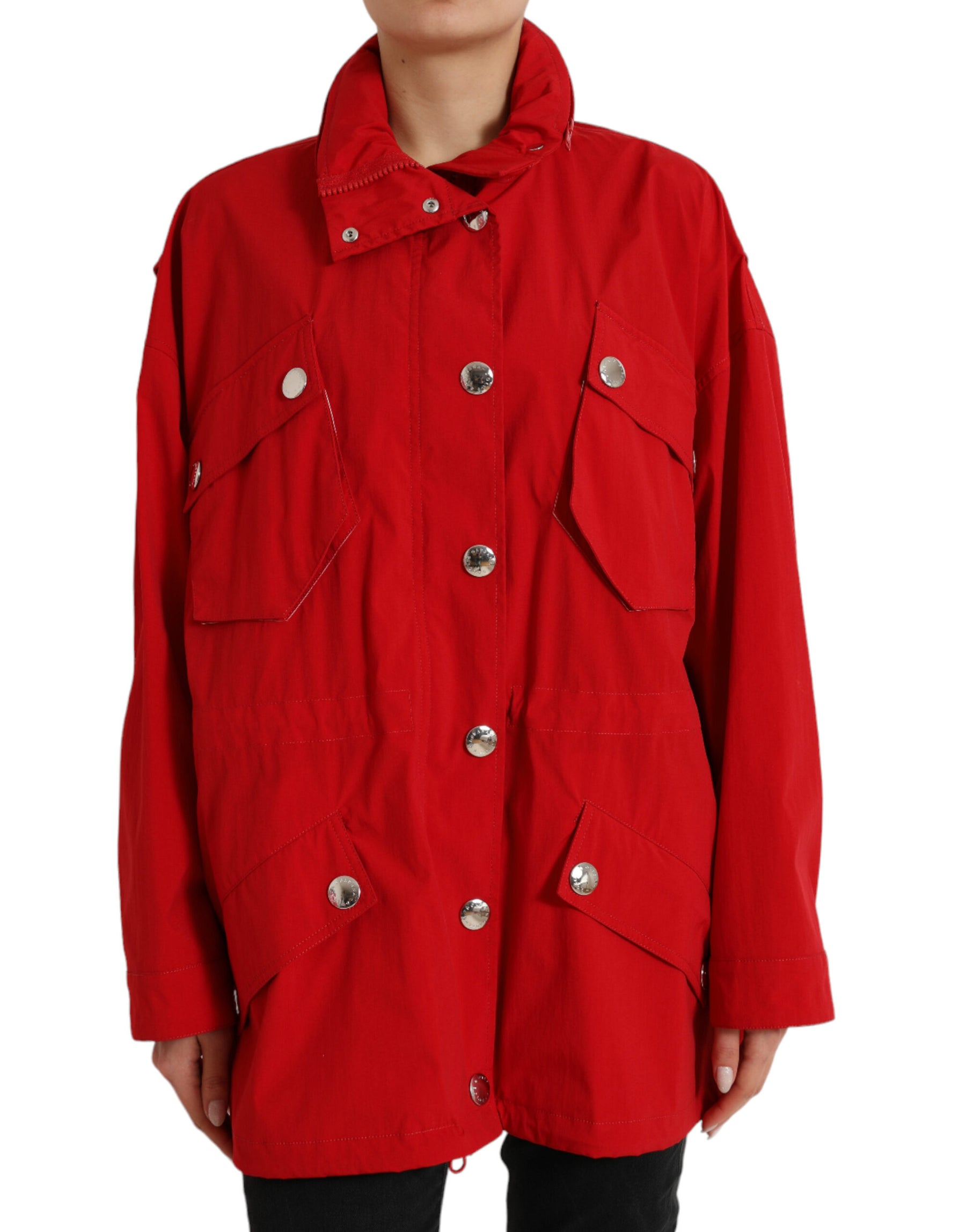Dolce & Gabbana Red Polyester Hooded Button Rain Coat Jacket | Regal Royce