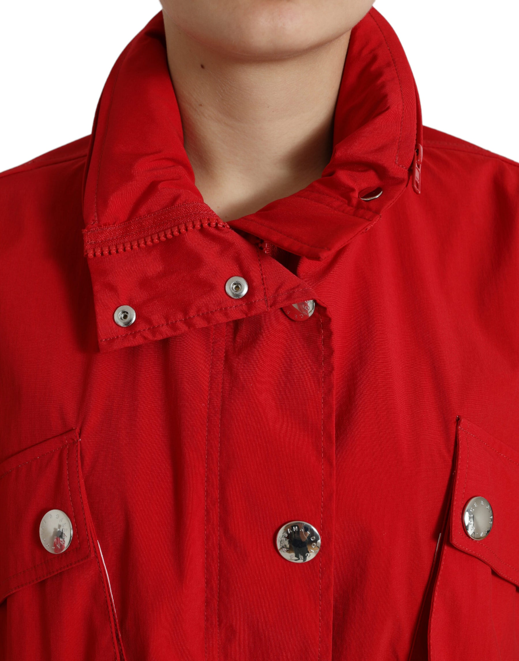 Dolce & Gabbana Red Polyester Hooded Button Rain Coat Jacket | Regal Royce