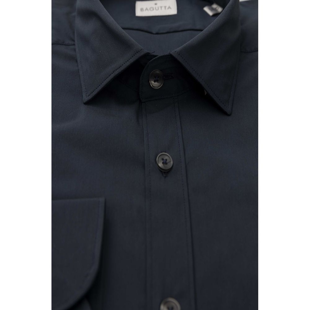 Bagutta Blue Cotton Men Shirt Slim Fit with French Collar | Regal Royce