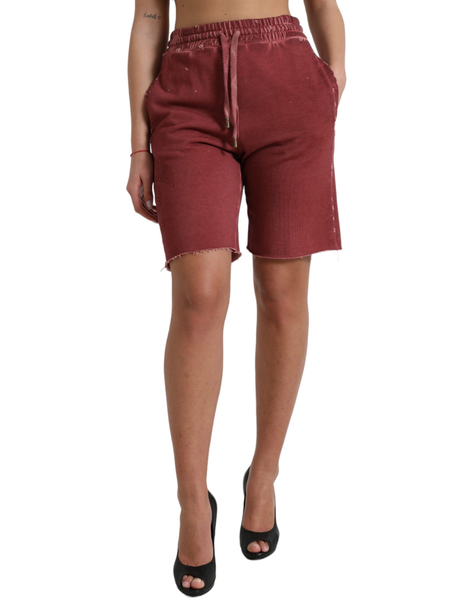 Dolce & Gabbana Maroon Cotton High Waist Sweatshorts Shorts | Regal Royce