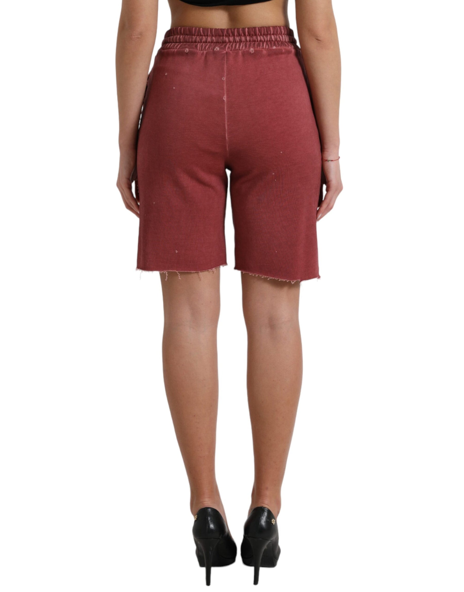 Dolce & Gabbana Maroon Cotton High Waist Sweatshorts Shorts | Regal Royce