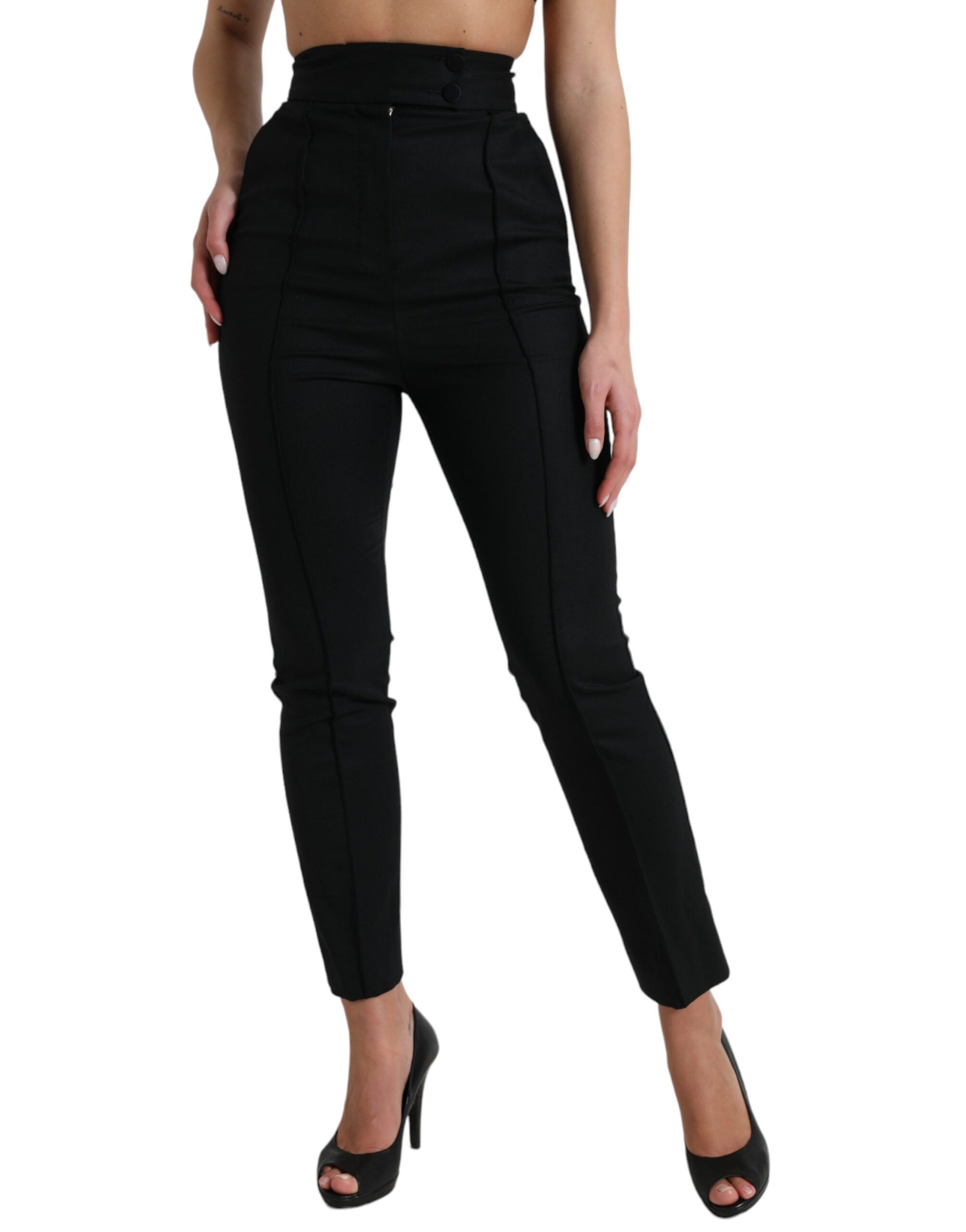 Dolce & Gabbana Black Wool High Waist Tapered Pants | Regal Royce