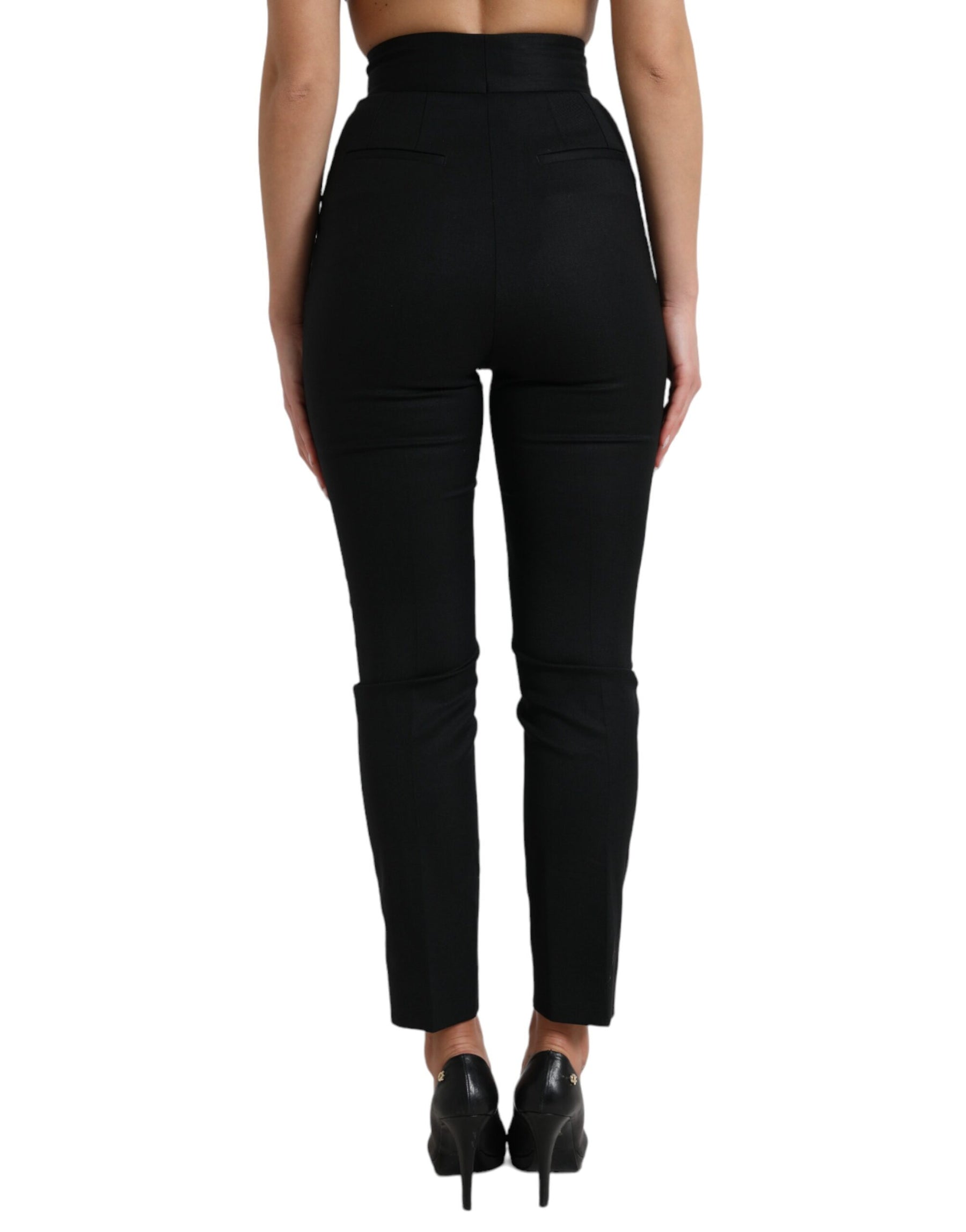 Dolce & Gabbana Black Wool High Waist Tapered Pants | Regal Royce