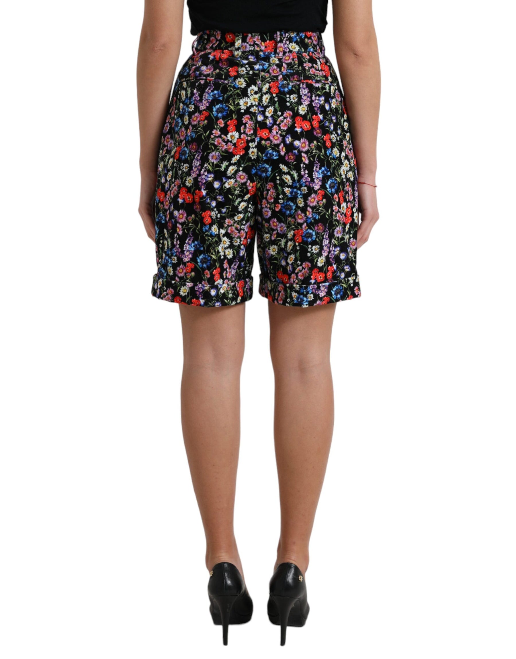 Dolce & Gabbana Black Floral High Waist Hot Pants Shorts | Regal Royce