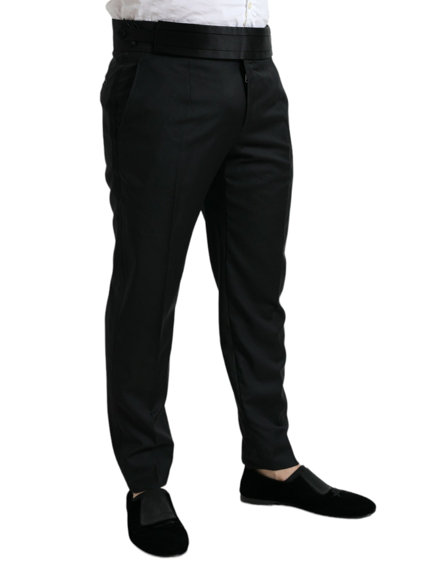 Dolce & Gabbana Black Wool Slim Fit Formal Trouser Dress Pants | Regal Royce