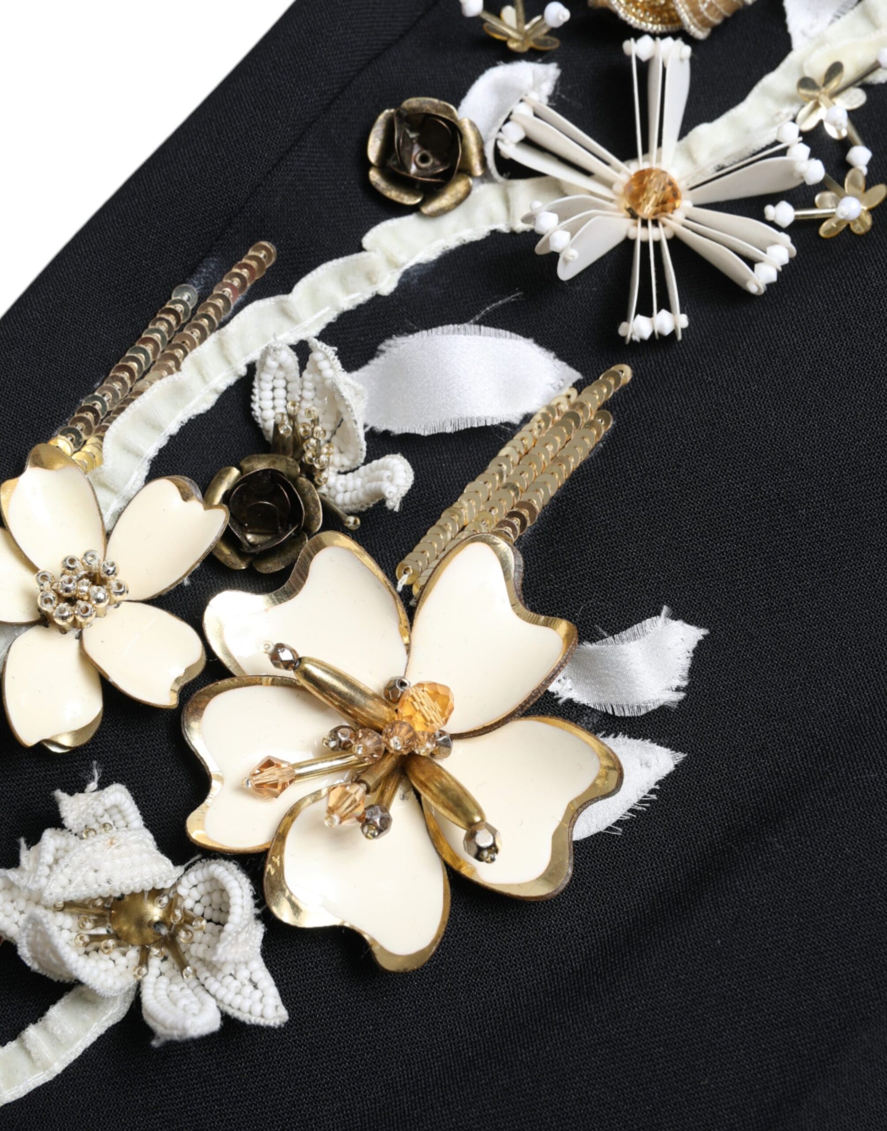 Dolce & Gabbana Black Floral Applique High Waist Tapered Pants | Regal Royce