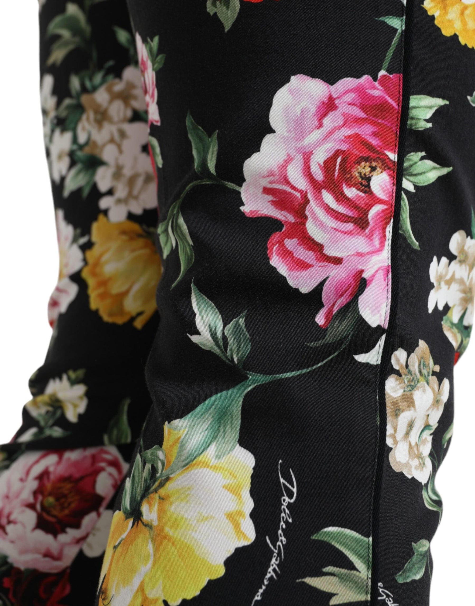 Dolce & Gabbana Black Floral Print Mid Waist Cropped Pants | Regal Royce