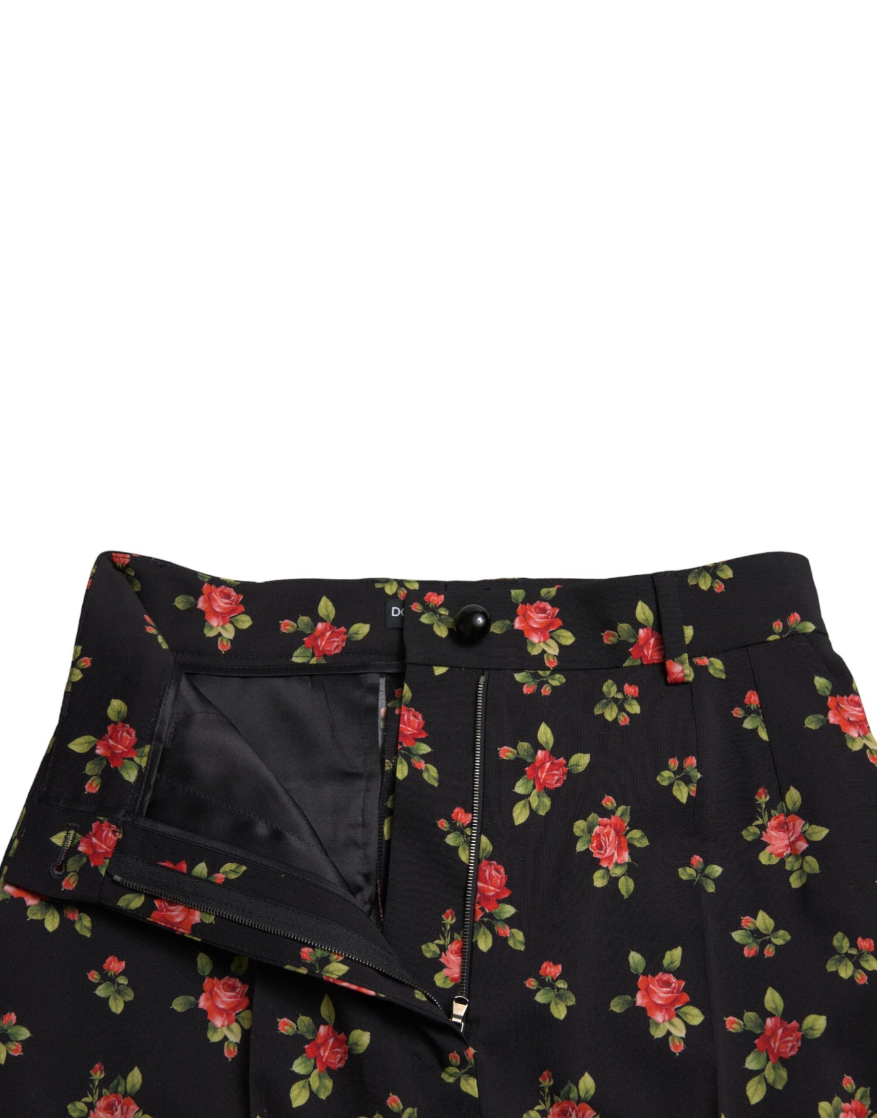 Dolce & Gabbana Black Floral Wool High Waist Tapered Pants | Regal Royce