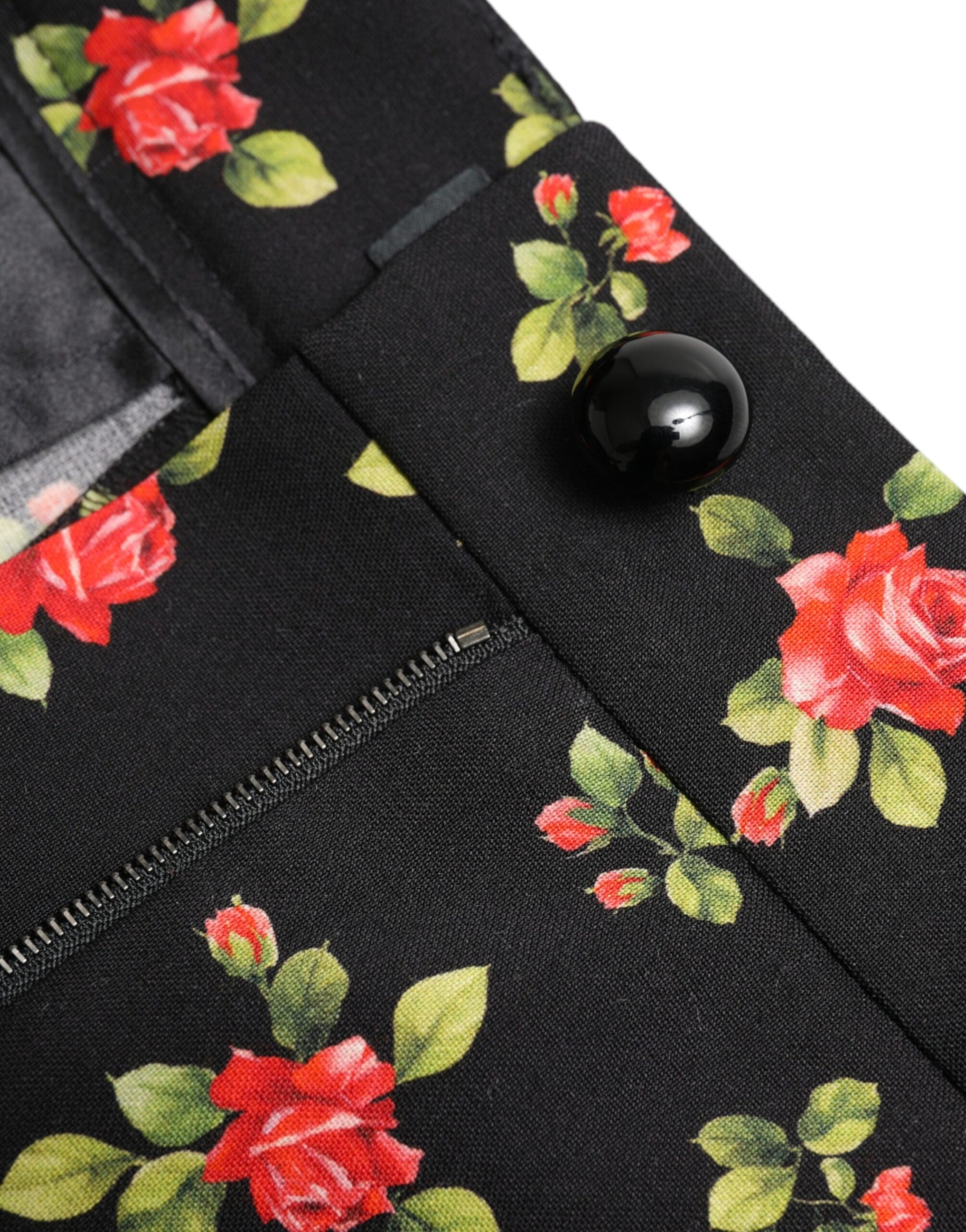 Dolce & Gabbana Black Floral Wool High Waist Tapered Pants | Regal Royce