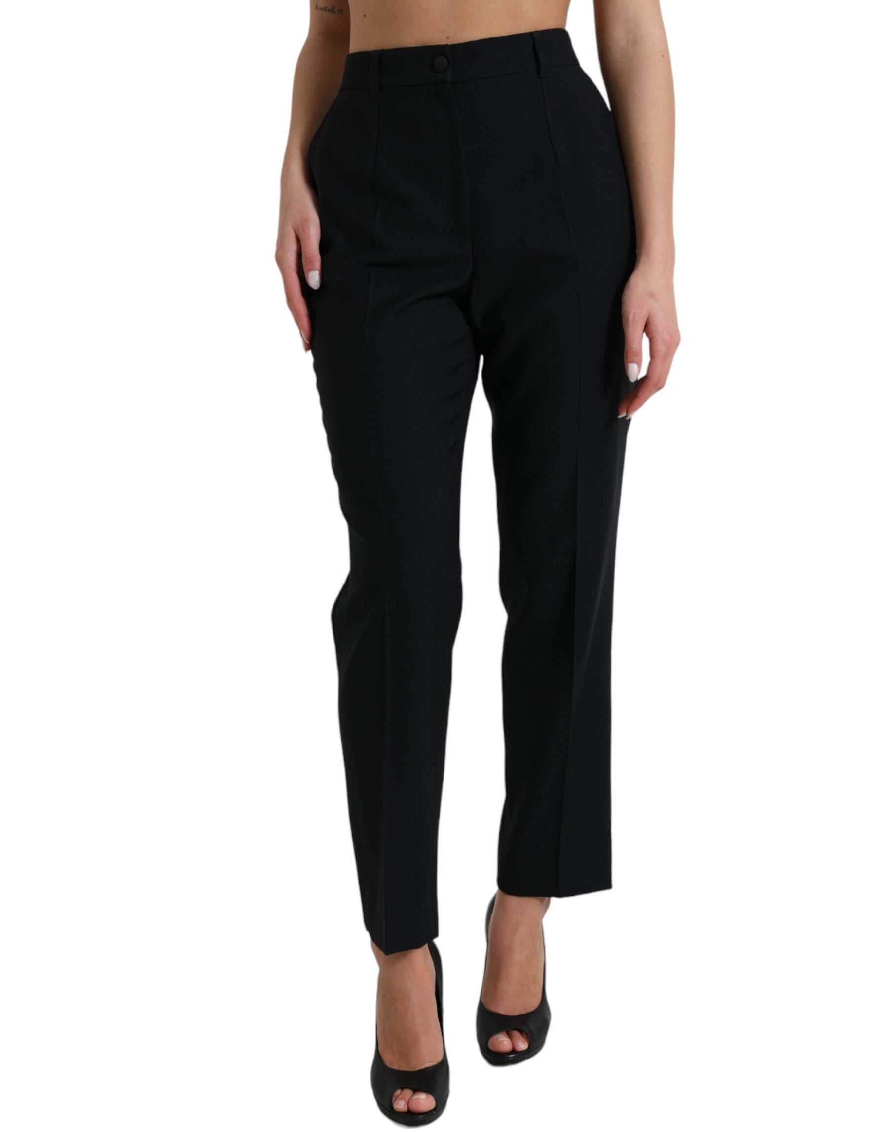 Dolce & Gabbana Black Wool High Waist Straight Pants | Regal Royce
