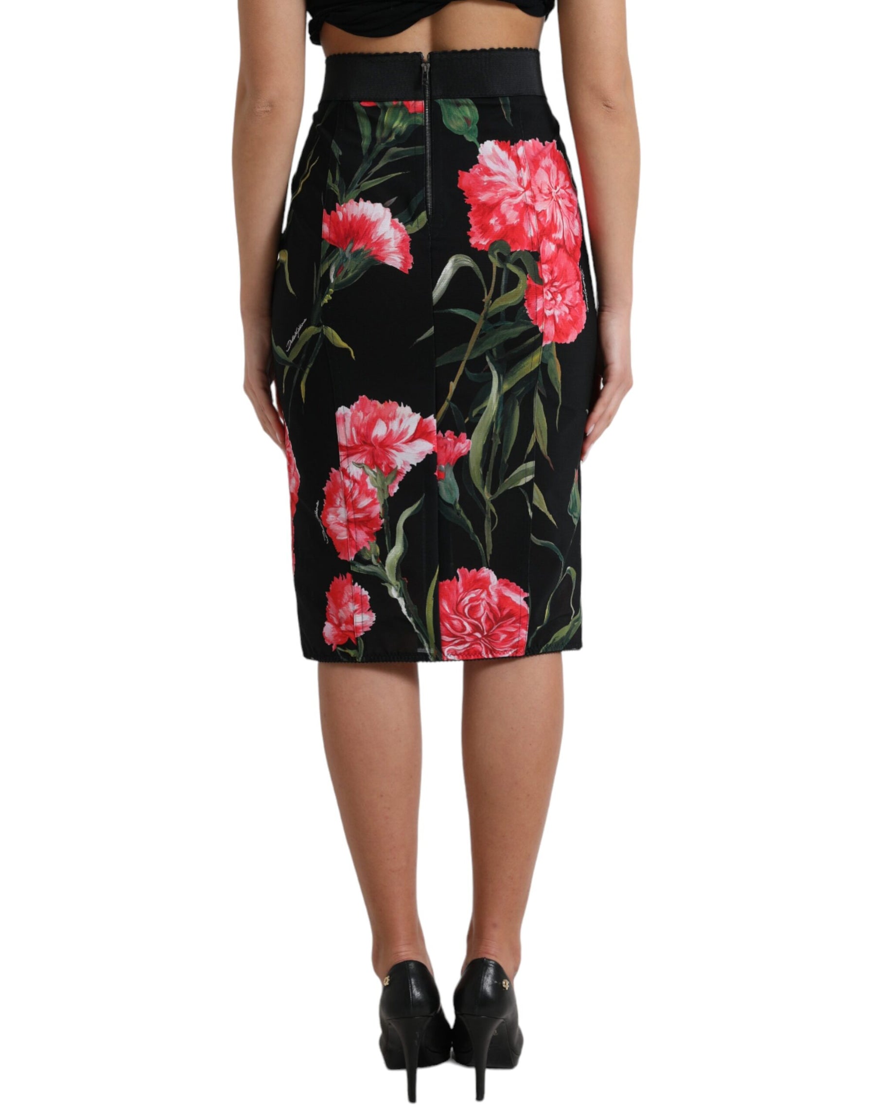 Dolce & Gabbana Black Carnation Pencil Cut Knee Length Skirt | Regal Royce