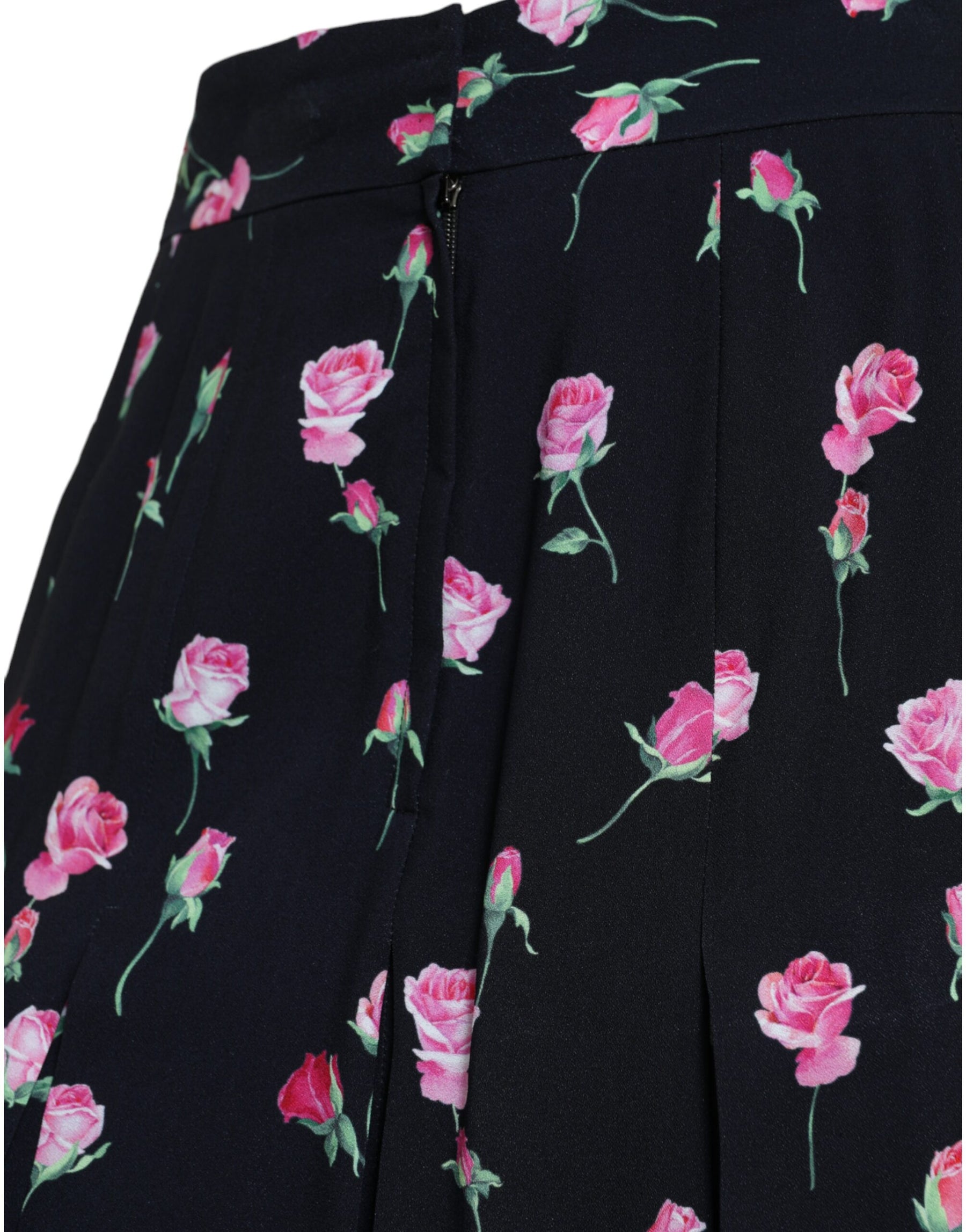 Dolce & Gabbana Black Rose High Waist A-line Knee Length Skirt | Regal Royce