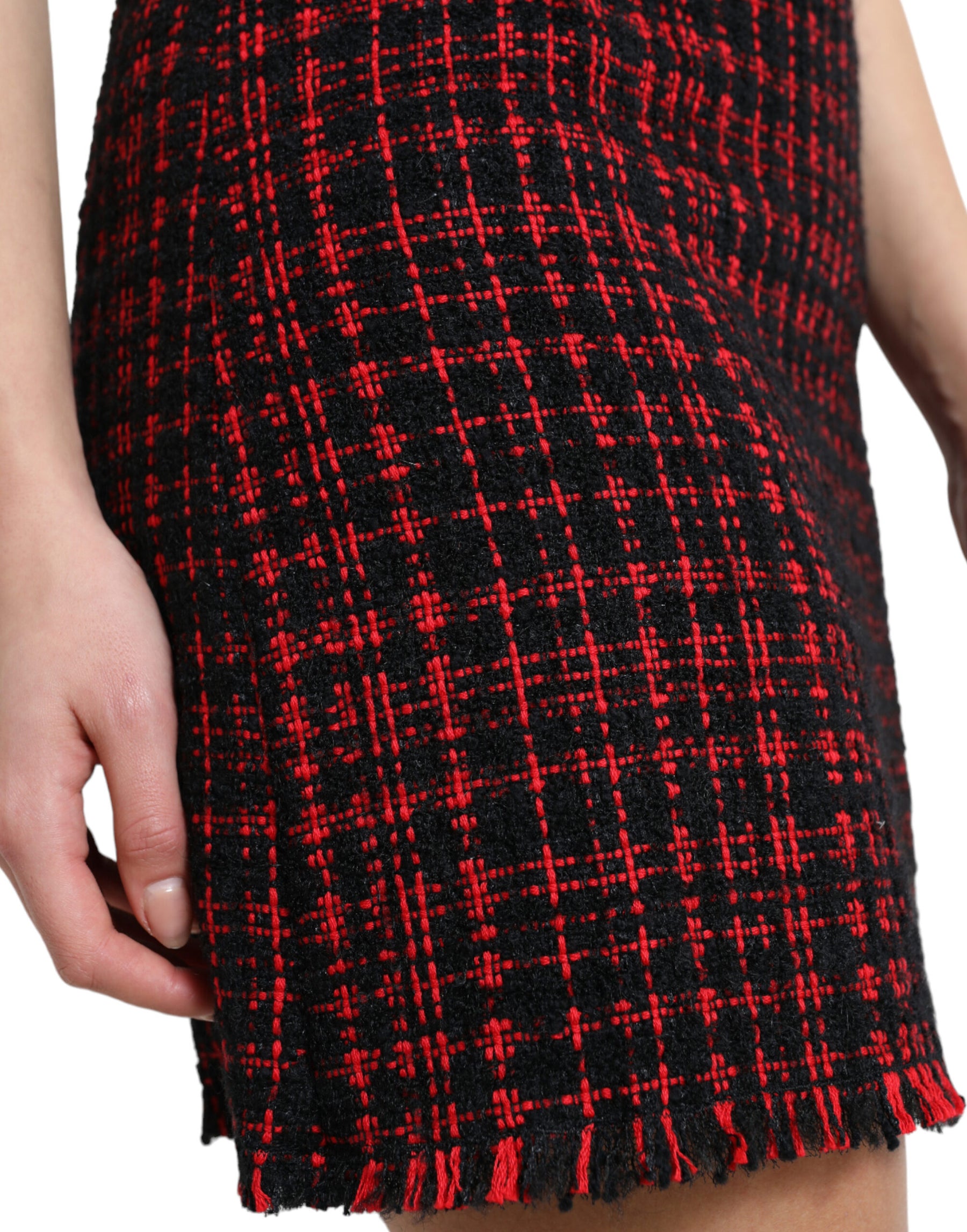 Dolce & Gabbana Black Red Cotton High Waist Tartan Tweed Mini Skirt | Regal Royce