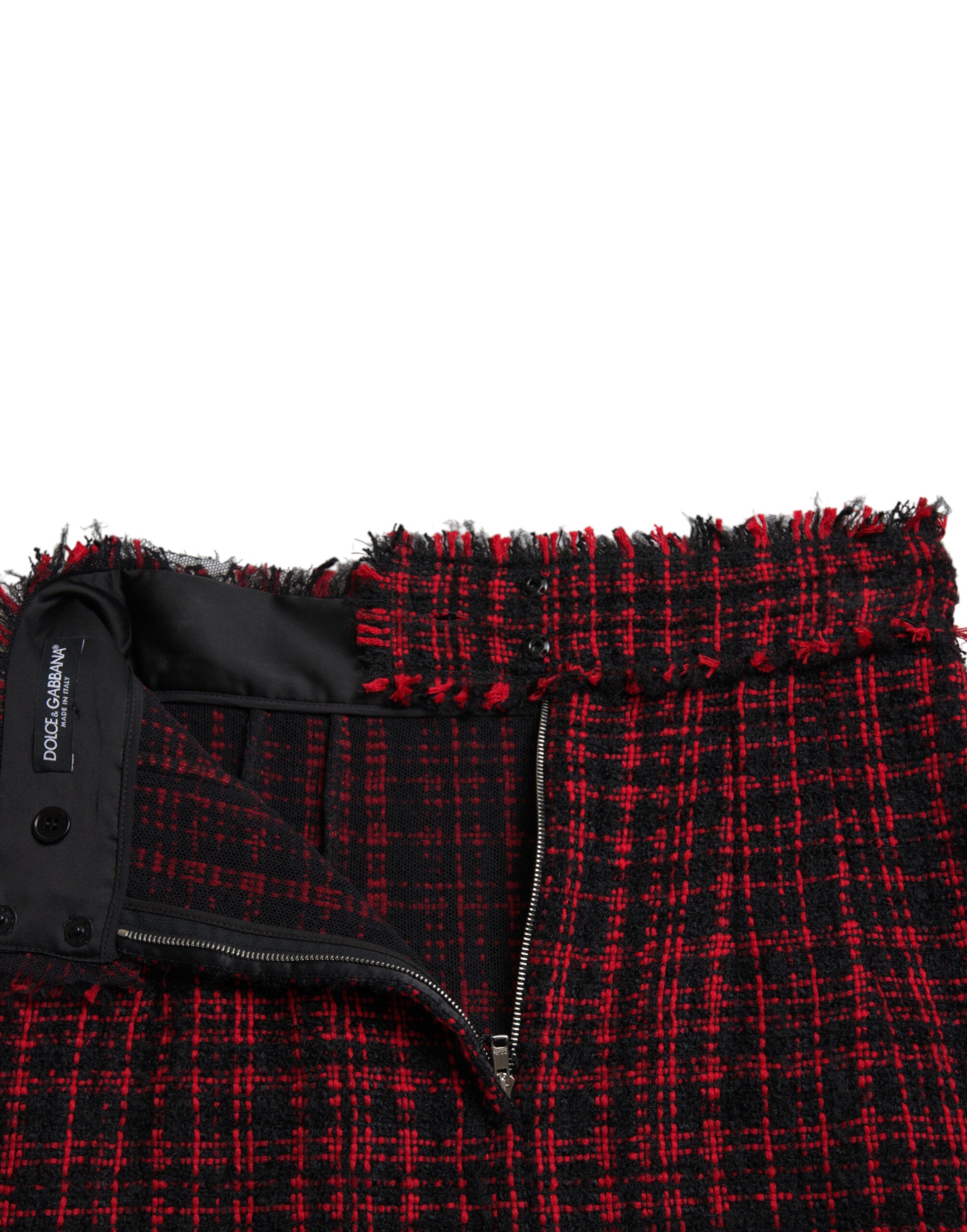 Dolce & Gabbana Black Red Cotton High Waist Tartan Tweed Mini Skirt | Regal Royce
