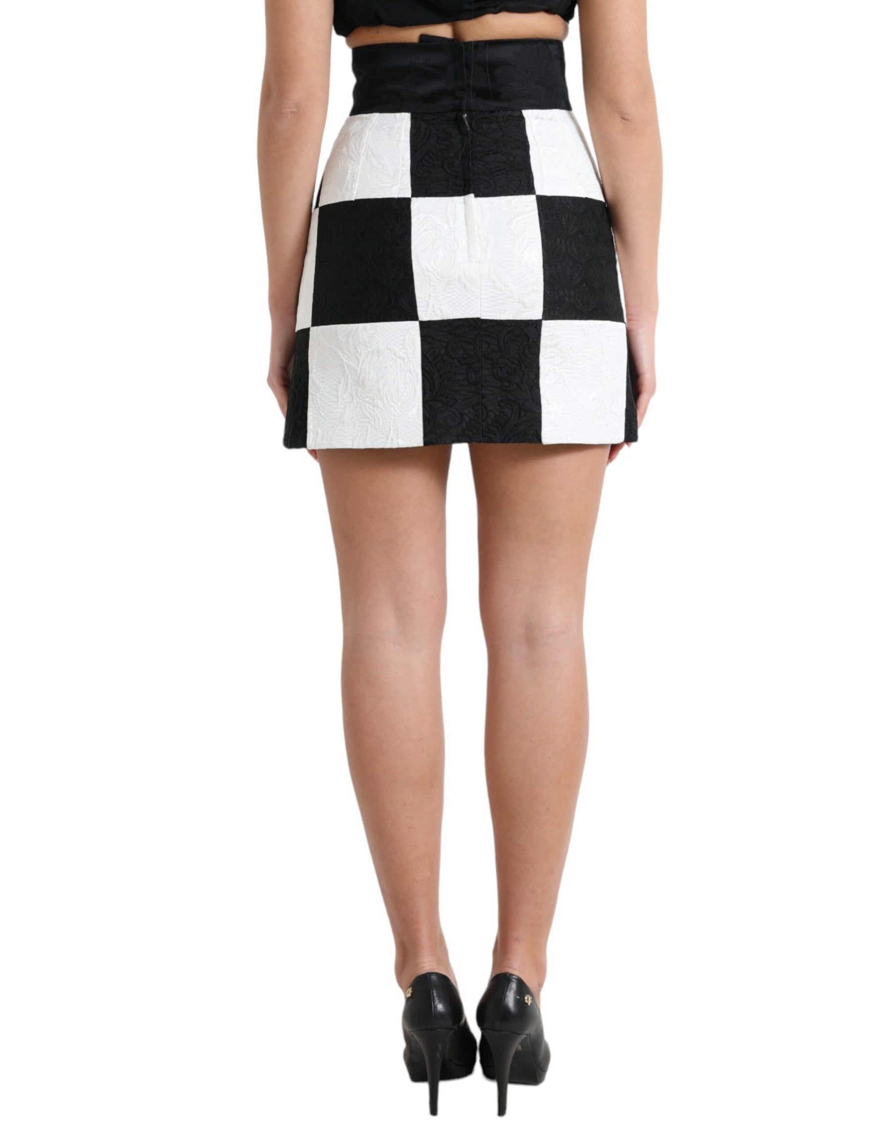 Dolce & Gabbana Black White Floral Brocade High Waist Skirt | Regal Royce