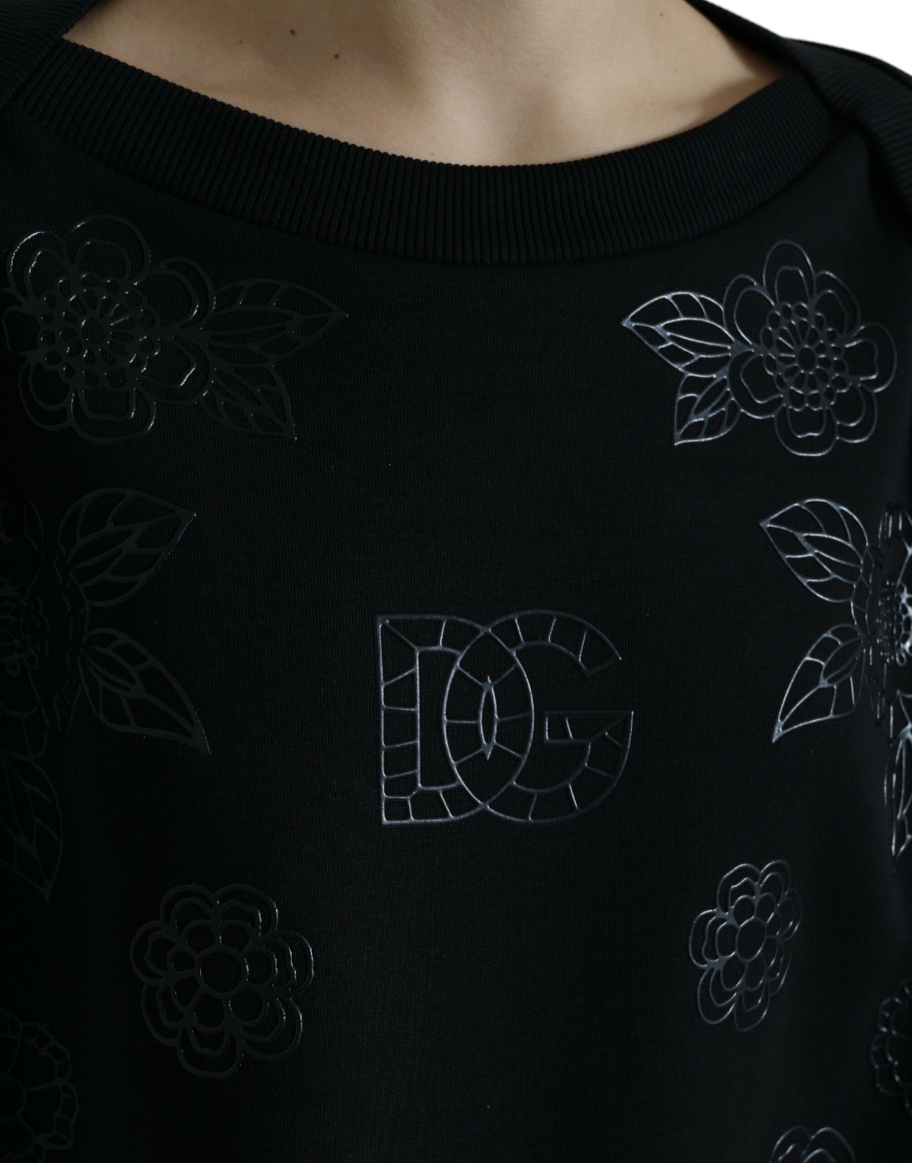 Dolce & Gabbana Black Pullover Floral Logo Applique Sweater | Regal Royce
